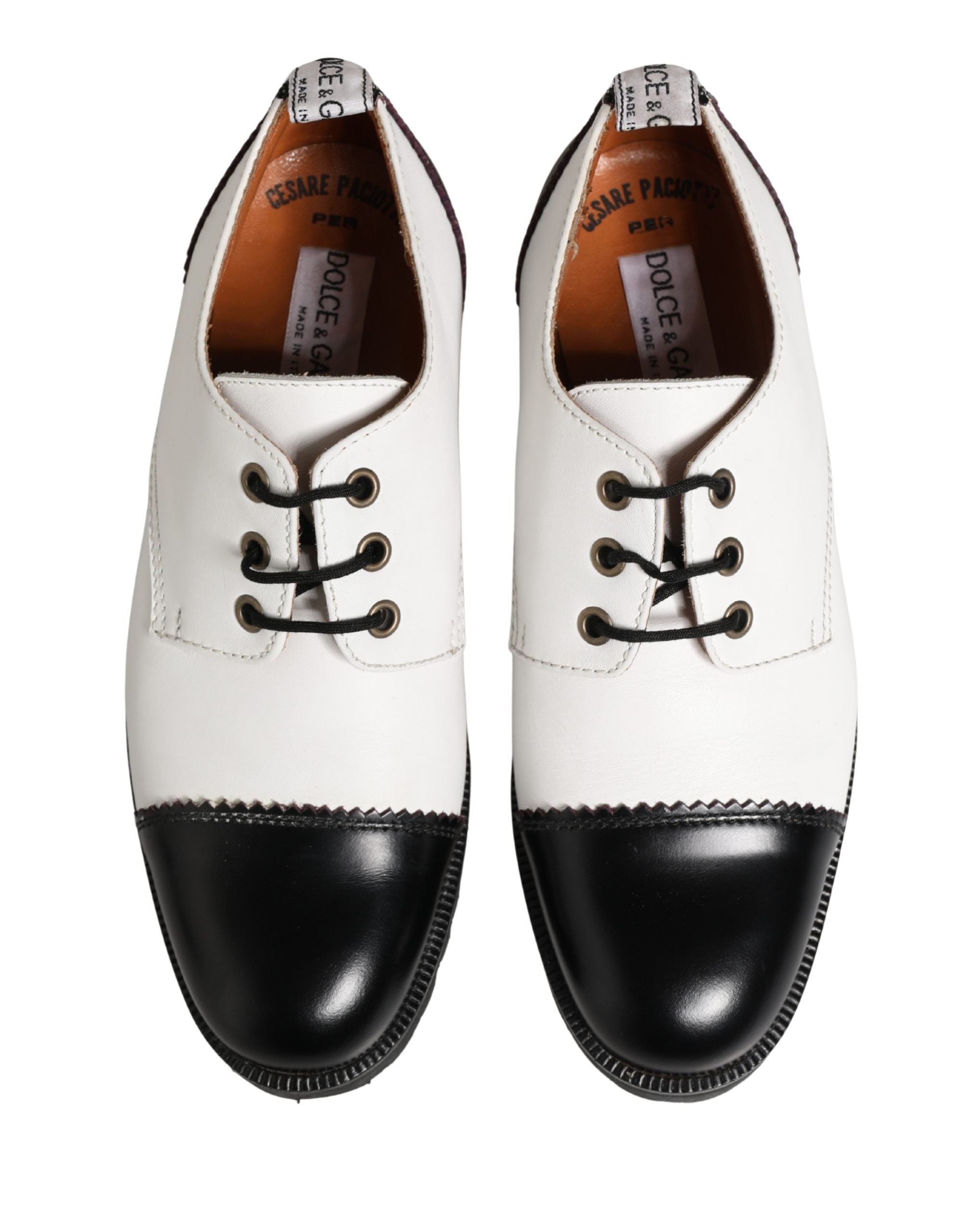 Dolce & Gabbana Black White Leather Derby Women's Shoes