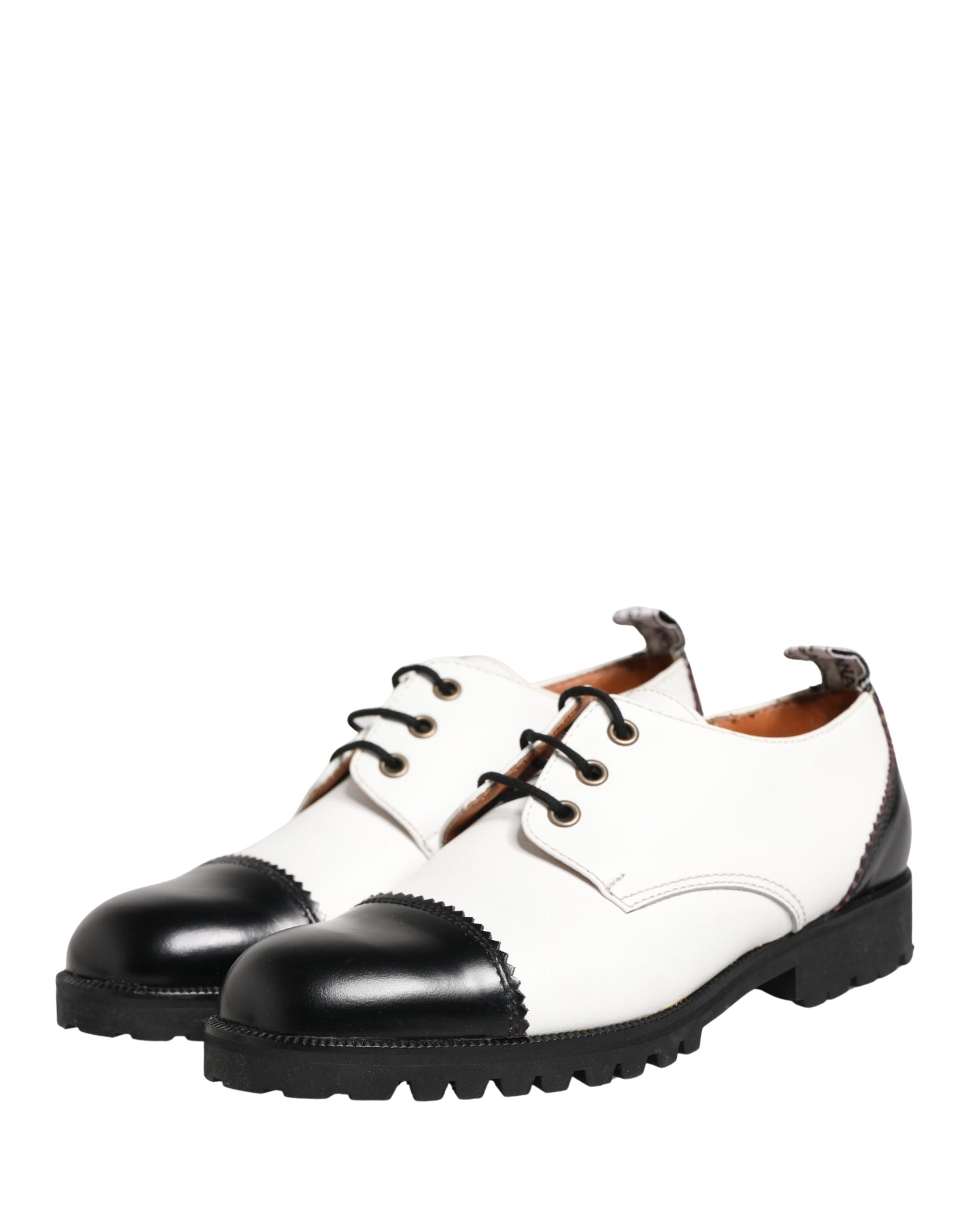 Dolce & Gabbana Black White Leather Derby Women's Shoes