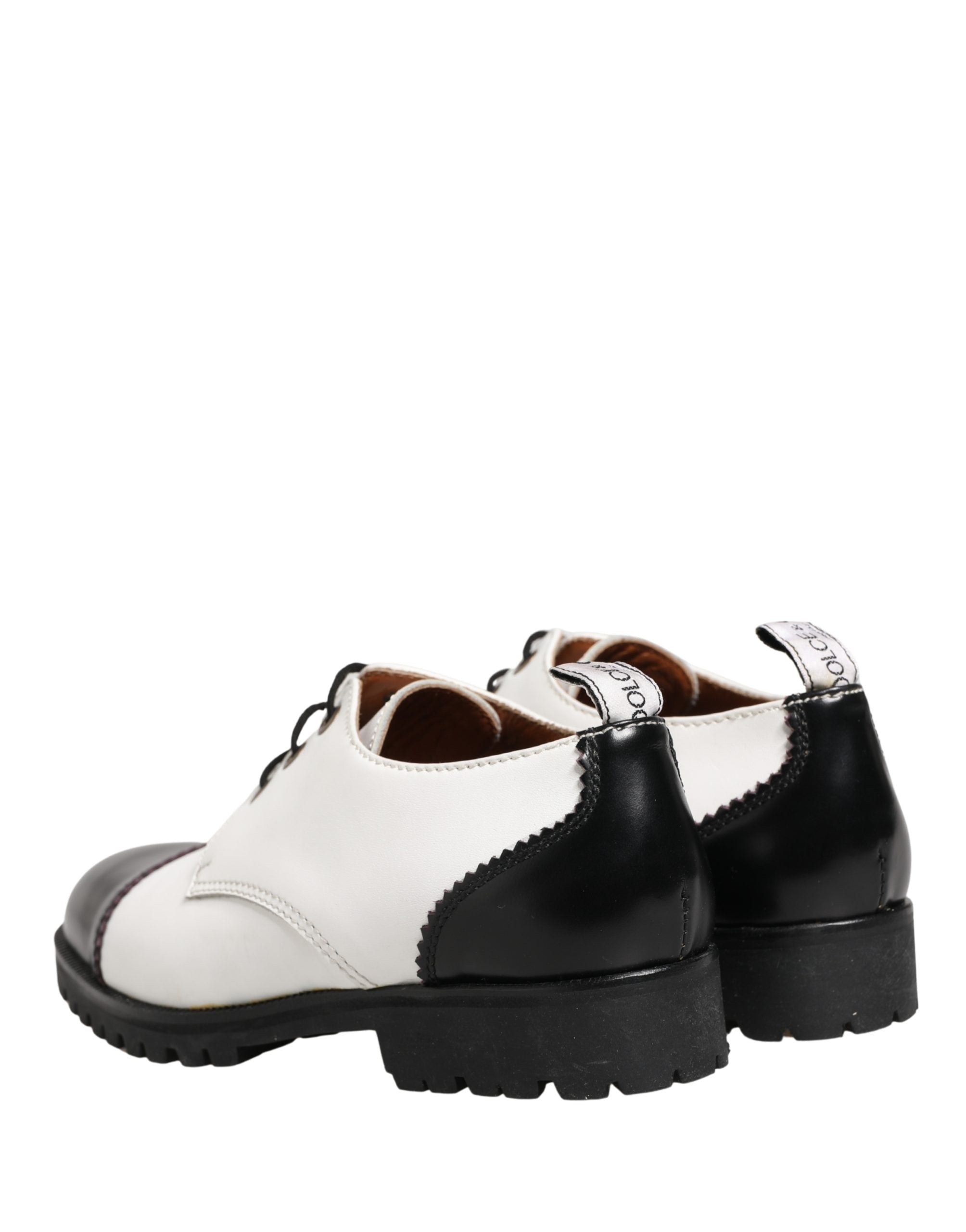 Dolce & Gabbana Black White Leather Derby Women's Shoes