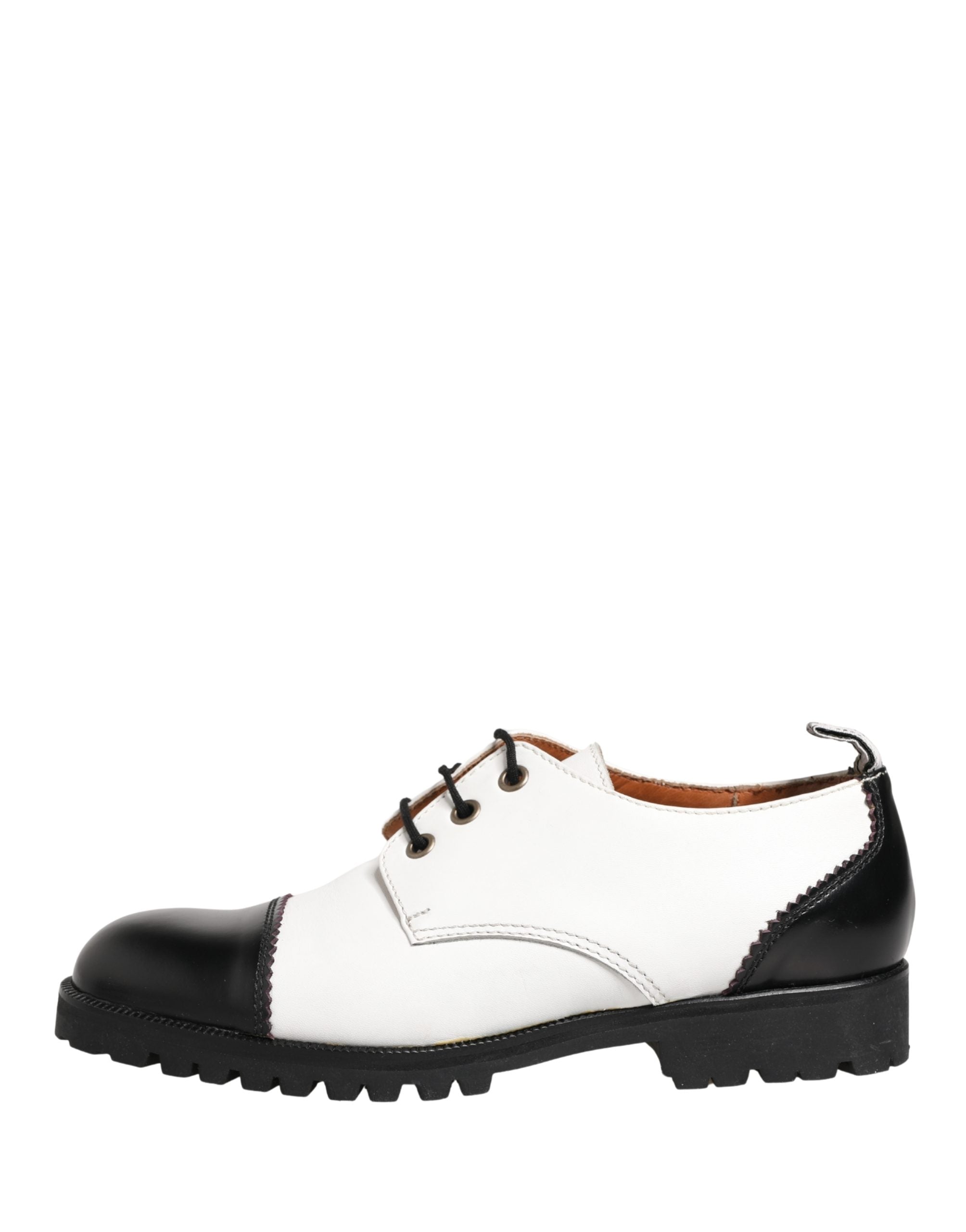 Dolce & Gabbana Black White Leather Derby Women's Shoes