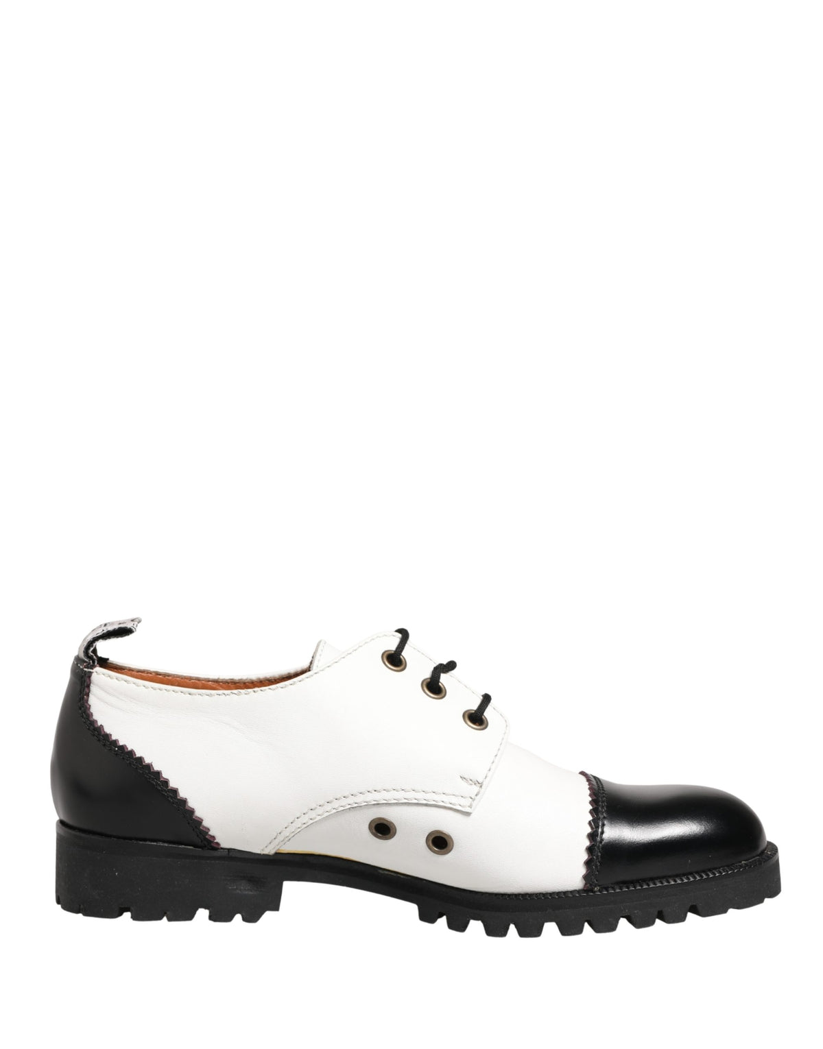 Dolce & Gabbana Black White Leather Derby Women's Shoes