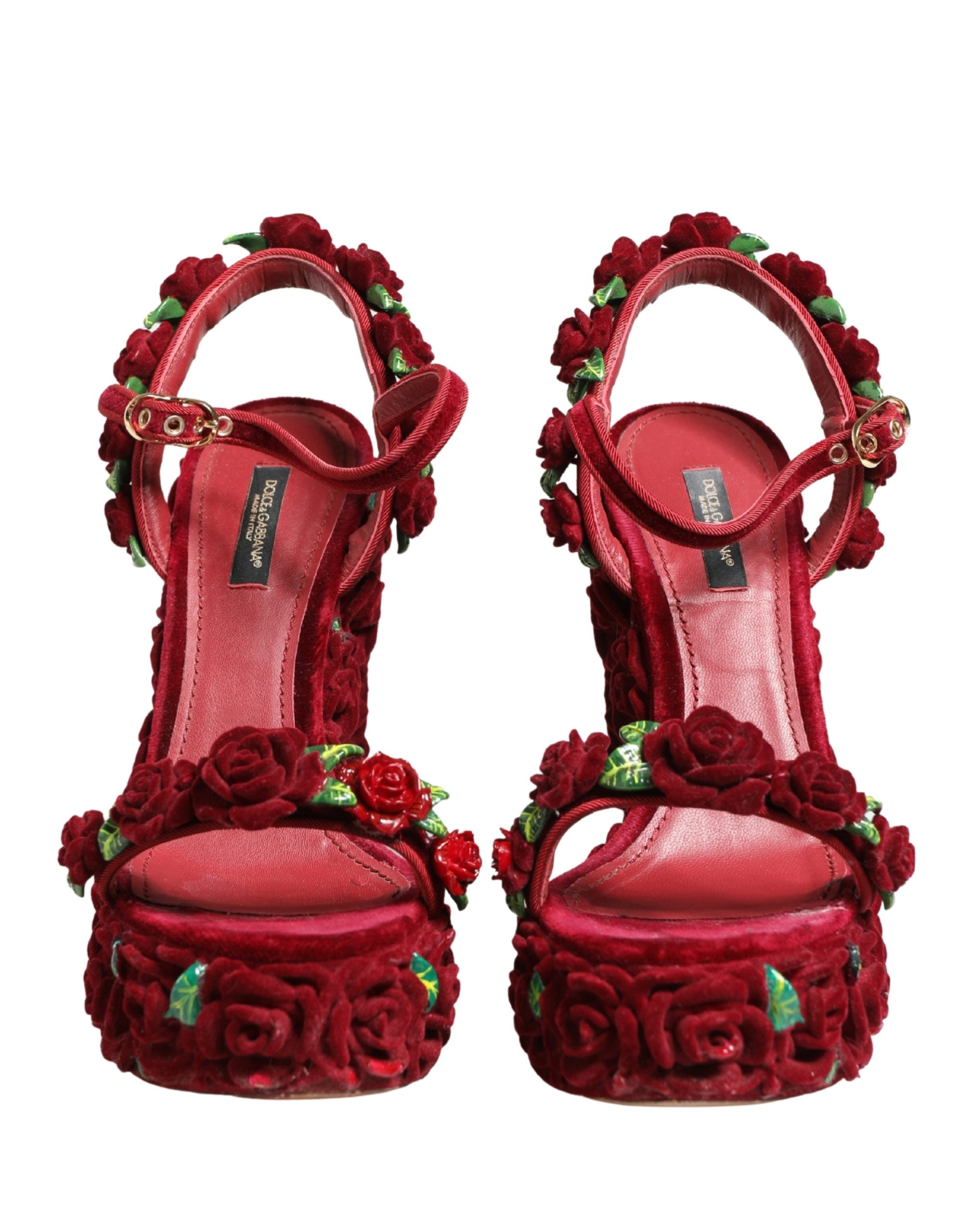Dolce & Gabbana Red Rose Embellished Platform Sandals Women's Shoes (Pre-Owned)