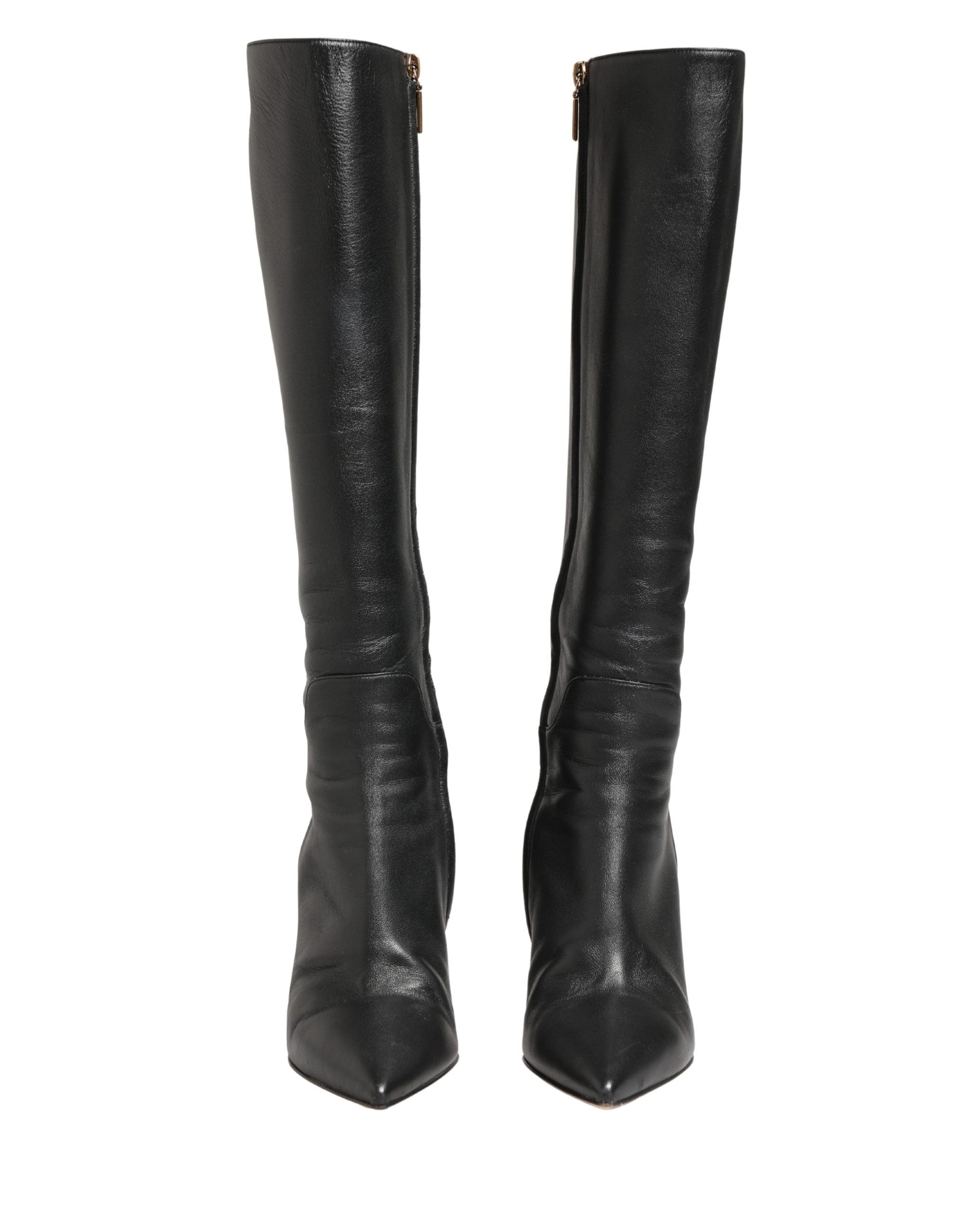 Dolce & Gabbana Black Leather Heels Knee High Boots Women's Shoes (Pre-Owned)