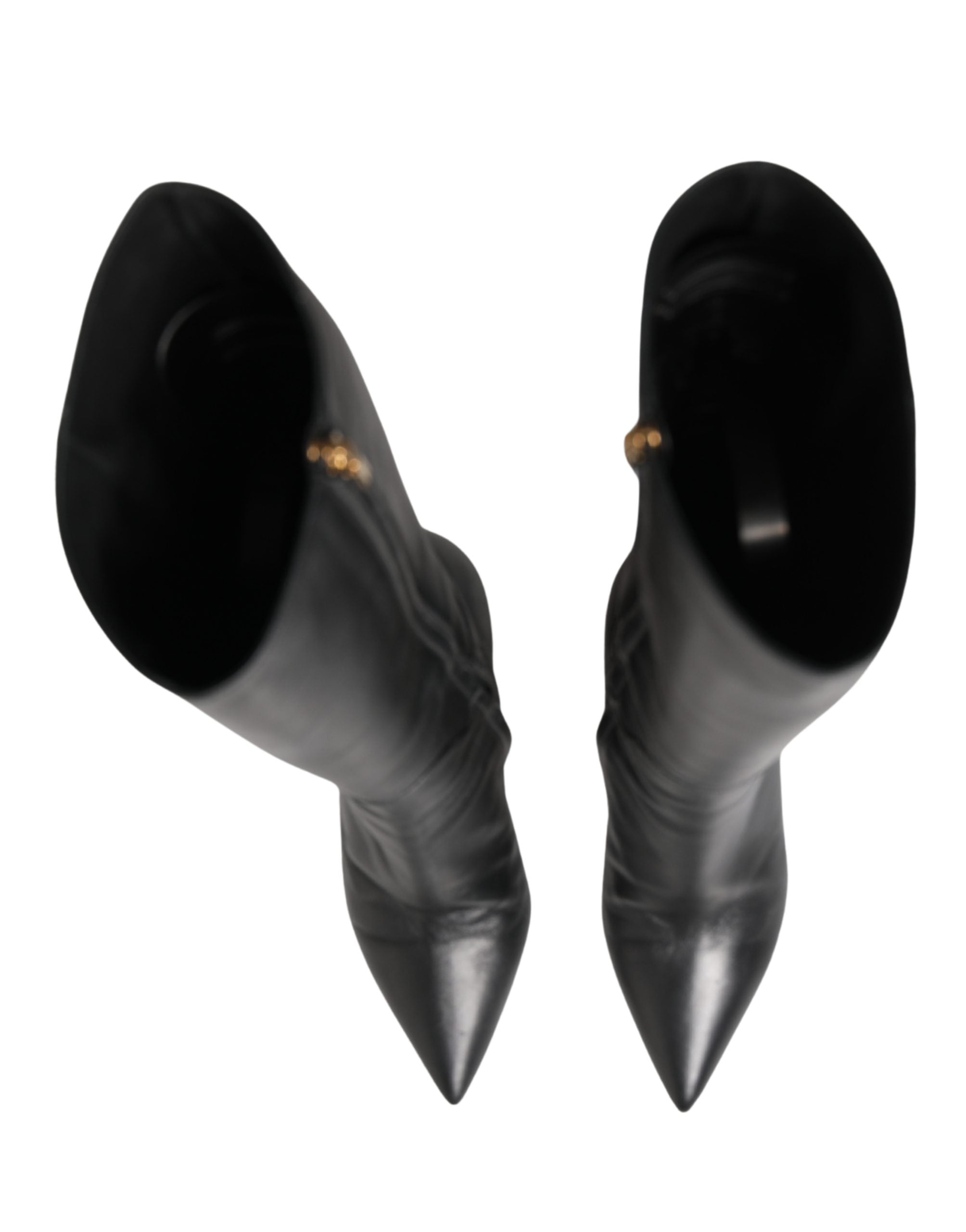 Dolce & Gabbana Black Leather Heels Knee High Boots Women's Shoes (Pre-Owned)