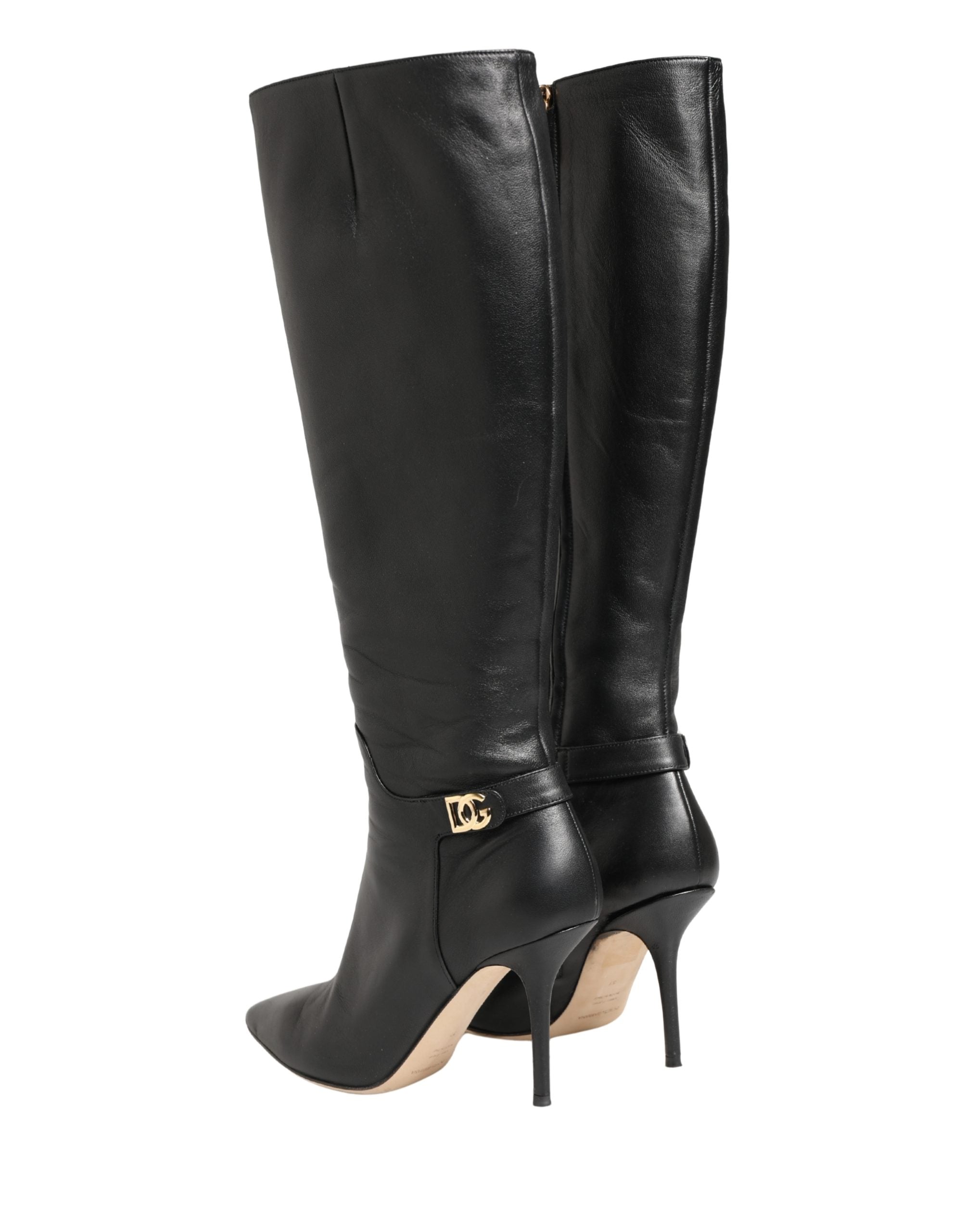 Dolce & Gabbana Black Leather Heels Knee High Boots Women's Shoes (Pre-Owned)
