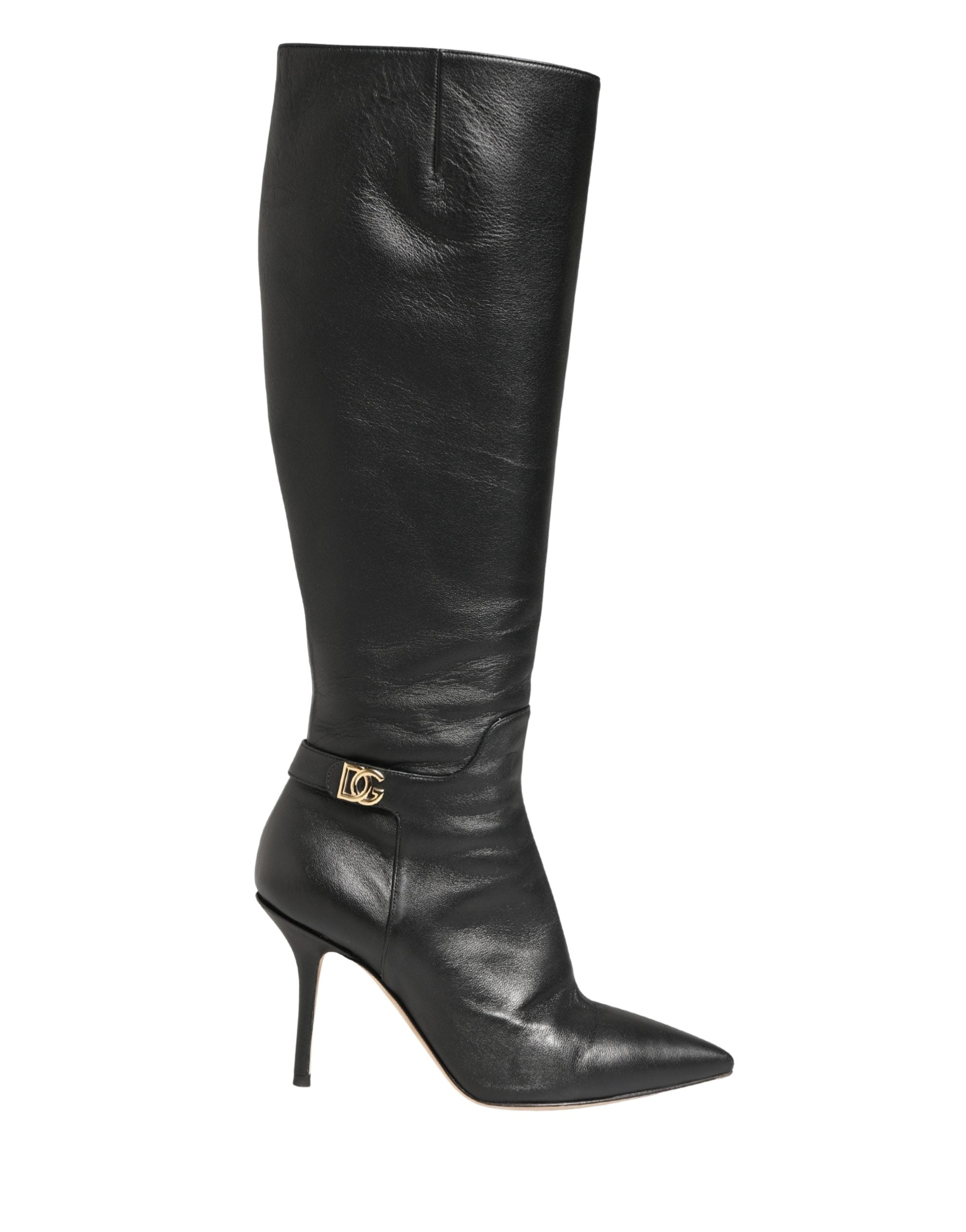 Dolce & Gabbana Black Leather Heels Knee High Boots Women's Shoes (Pre-Owned)