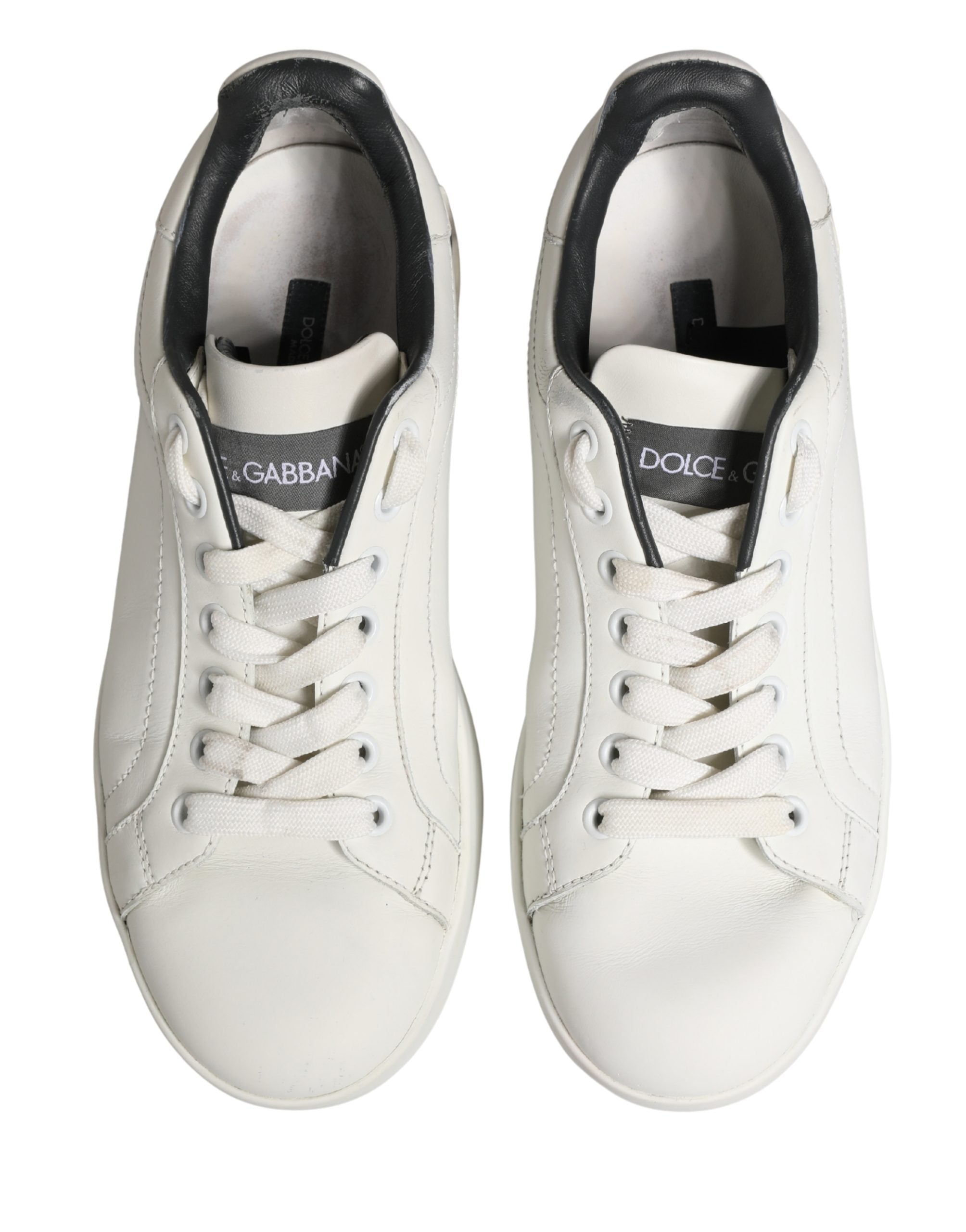 Dolce & Gabbana White Black Portofino Leather Sneakers Women's Shoes (Pre-Owned)