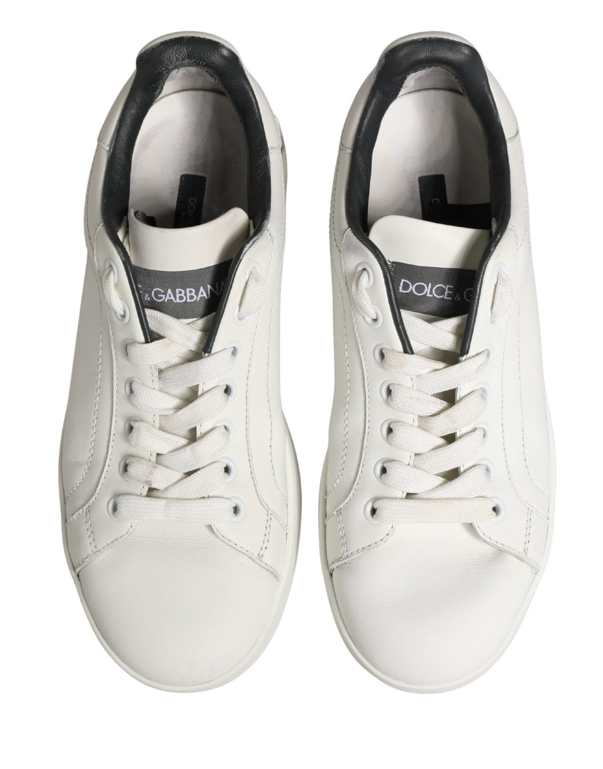 Dolce & Gabbana White Black Portofino Leather Sneakers Women's Shoes (Pre-Owned)