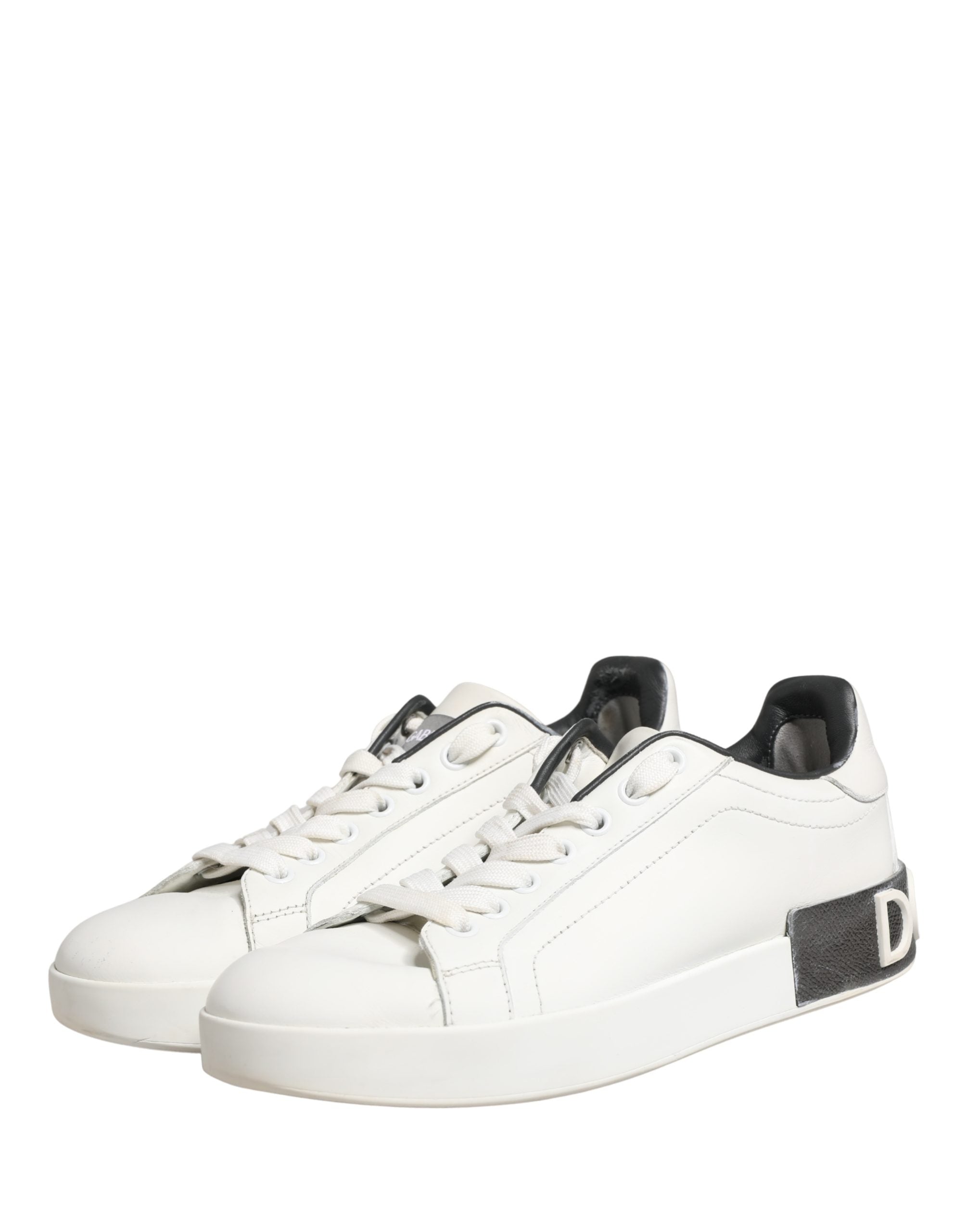 Dolce & Gabbana White Black Portofino Leather Sneakers Women's Shoes (Pre-Owned)