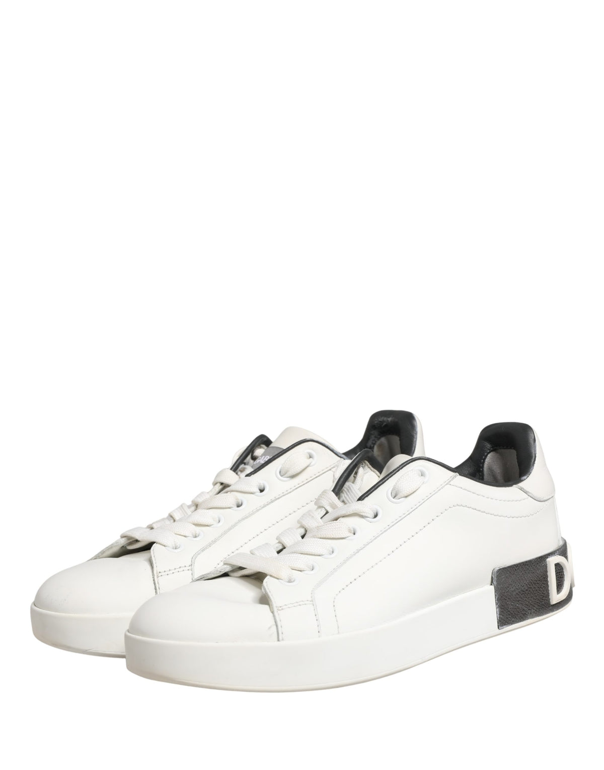 Dolce & Gabbana White Black Portofino Leather Sneakers Women's Shoes (Pre-Owned)