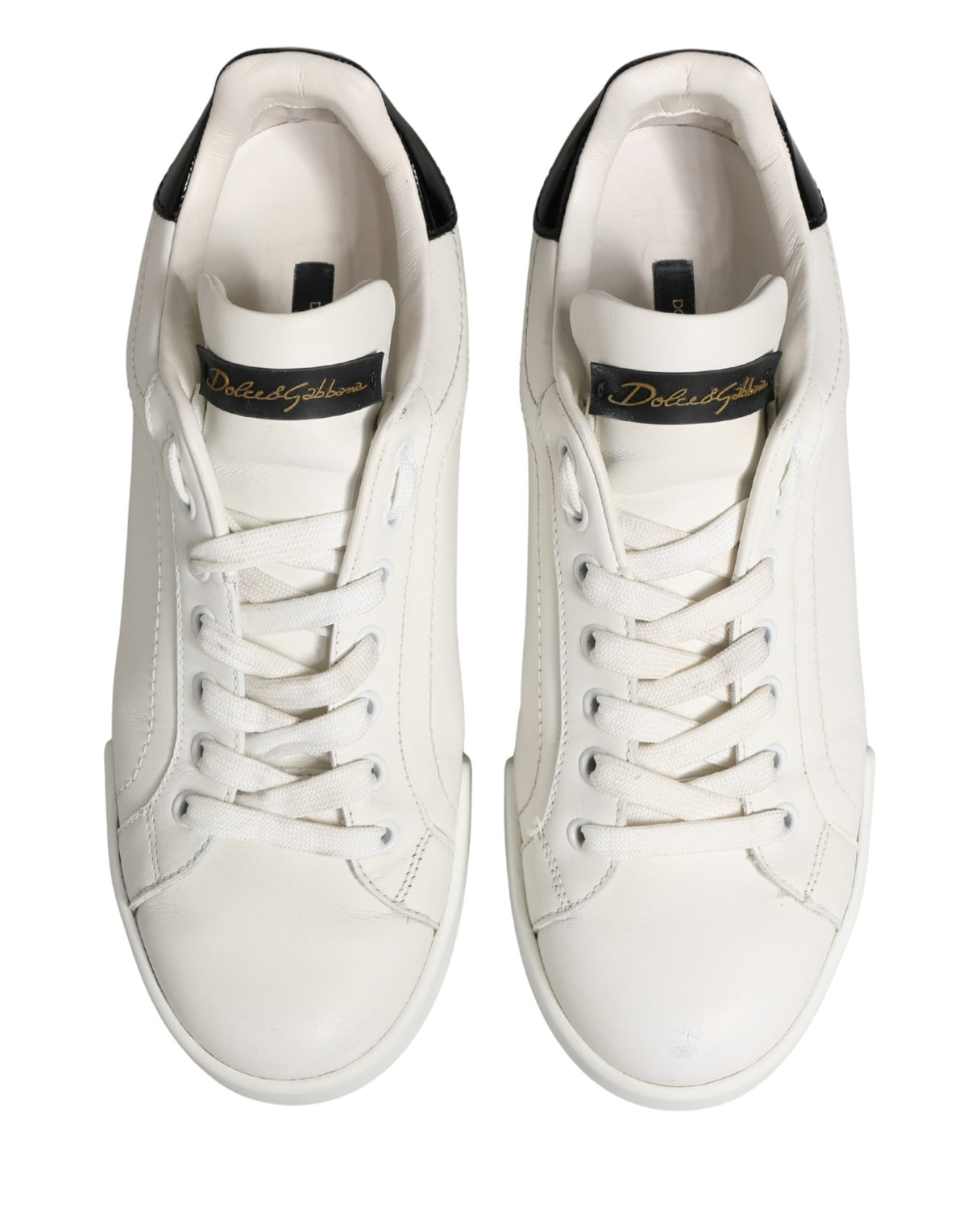 Dolce & Gabbana White Black Portofino Leather Sneakers Women's Shoes (Pre-Owned)