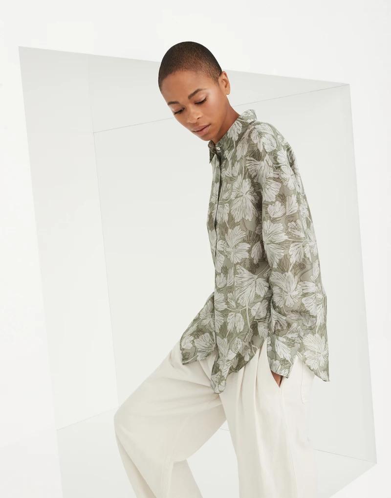 Brunello Cucinelli Bicolor Silk Pattern Women's Shirt