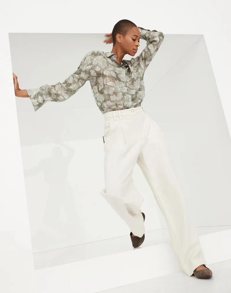 Brunello Cucinelli Bicolor Silk Pattern Women's Shirt