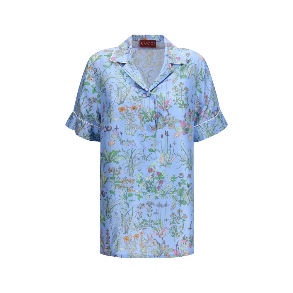 Gucci Blue Silk Pattern Women's Shirt