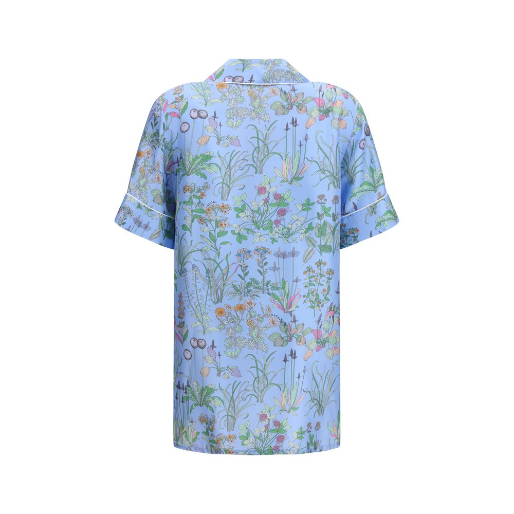 Gucci Blue Silk Pattern Women's Shirt