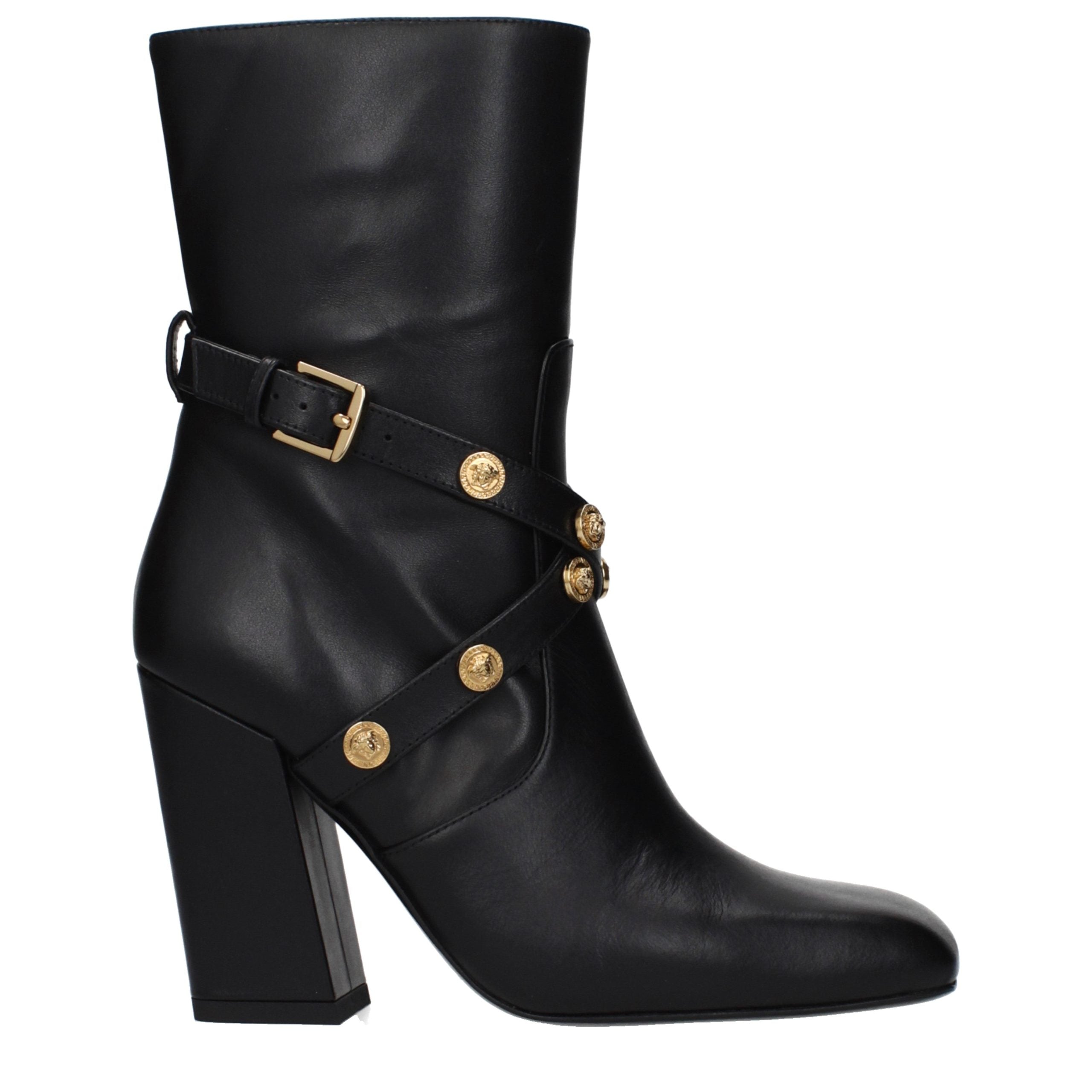 Versace Black Leather Ankle Women's Boots
