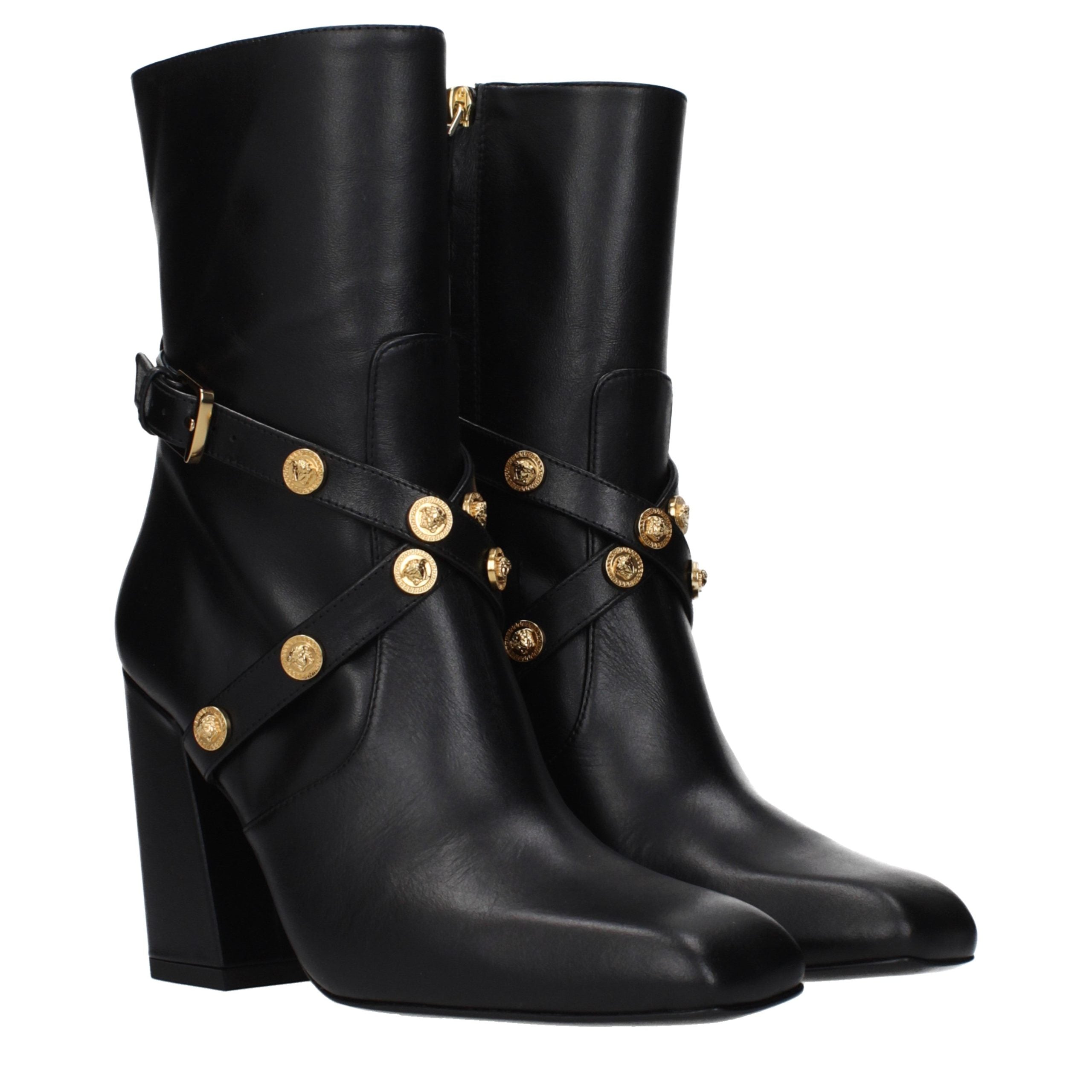 Versace Black Leather Ankle Women's Boots