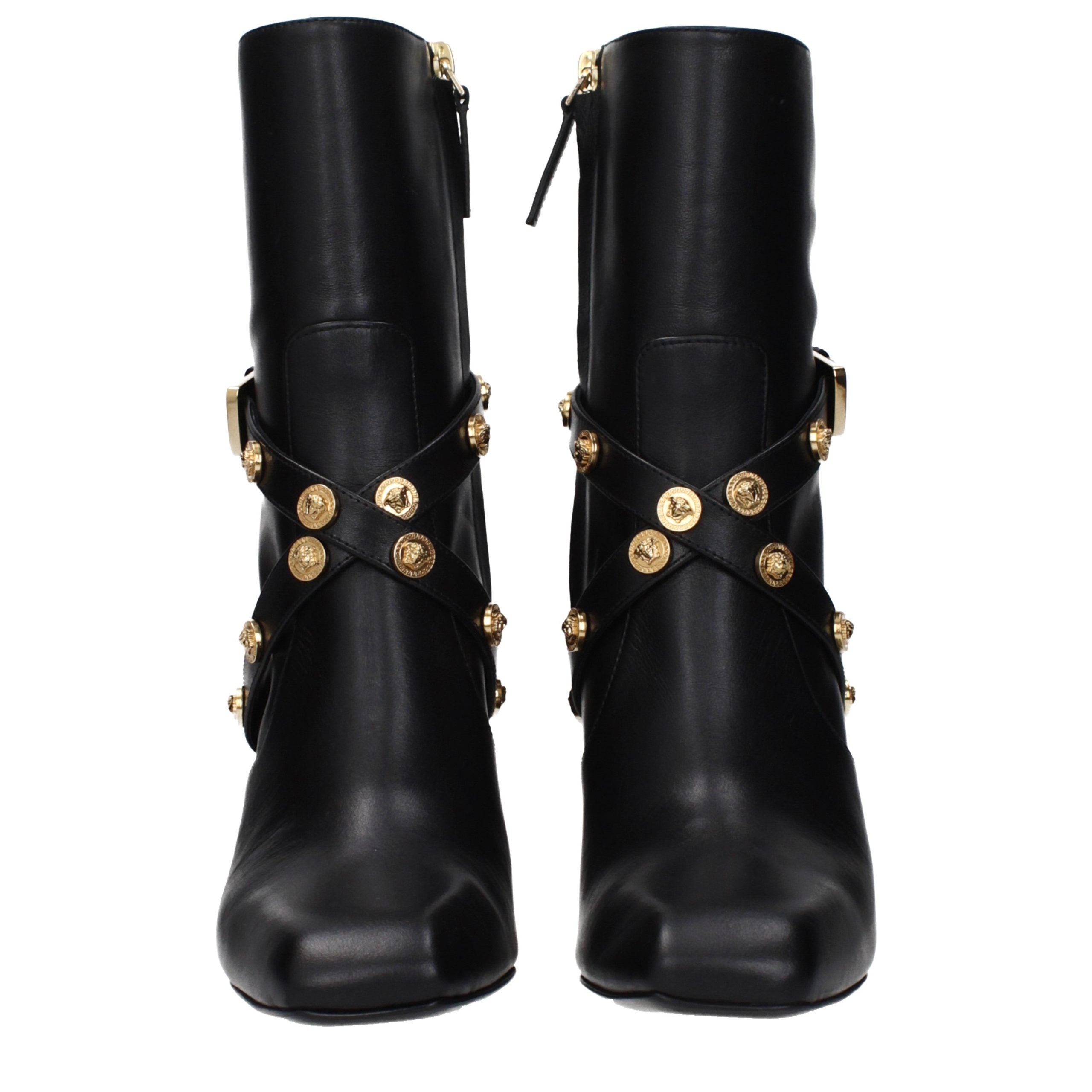 Versace Black Leather Ankle Women's Boots