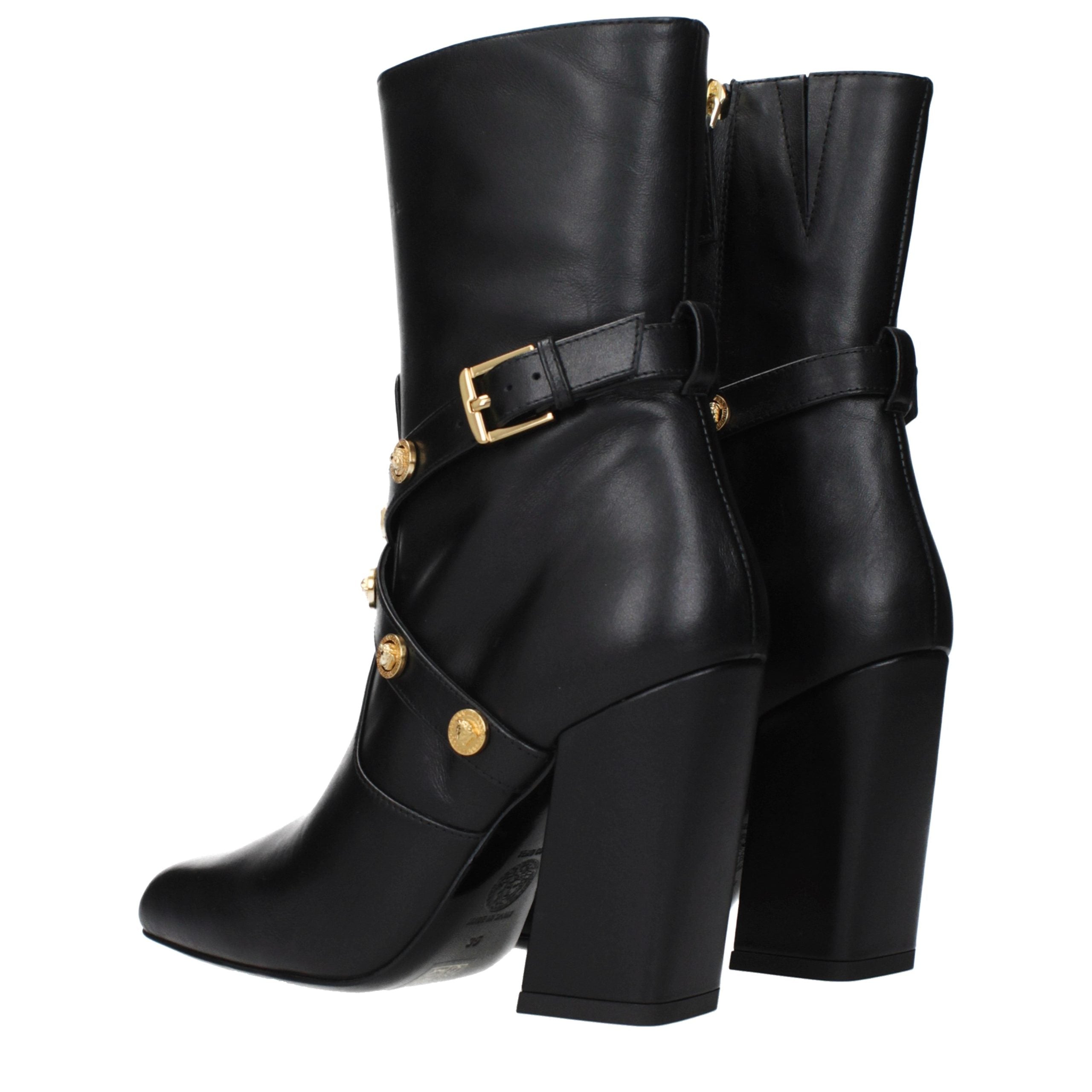 Versace Black Leather Ankle Women's Boots