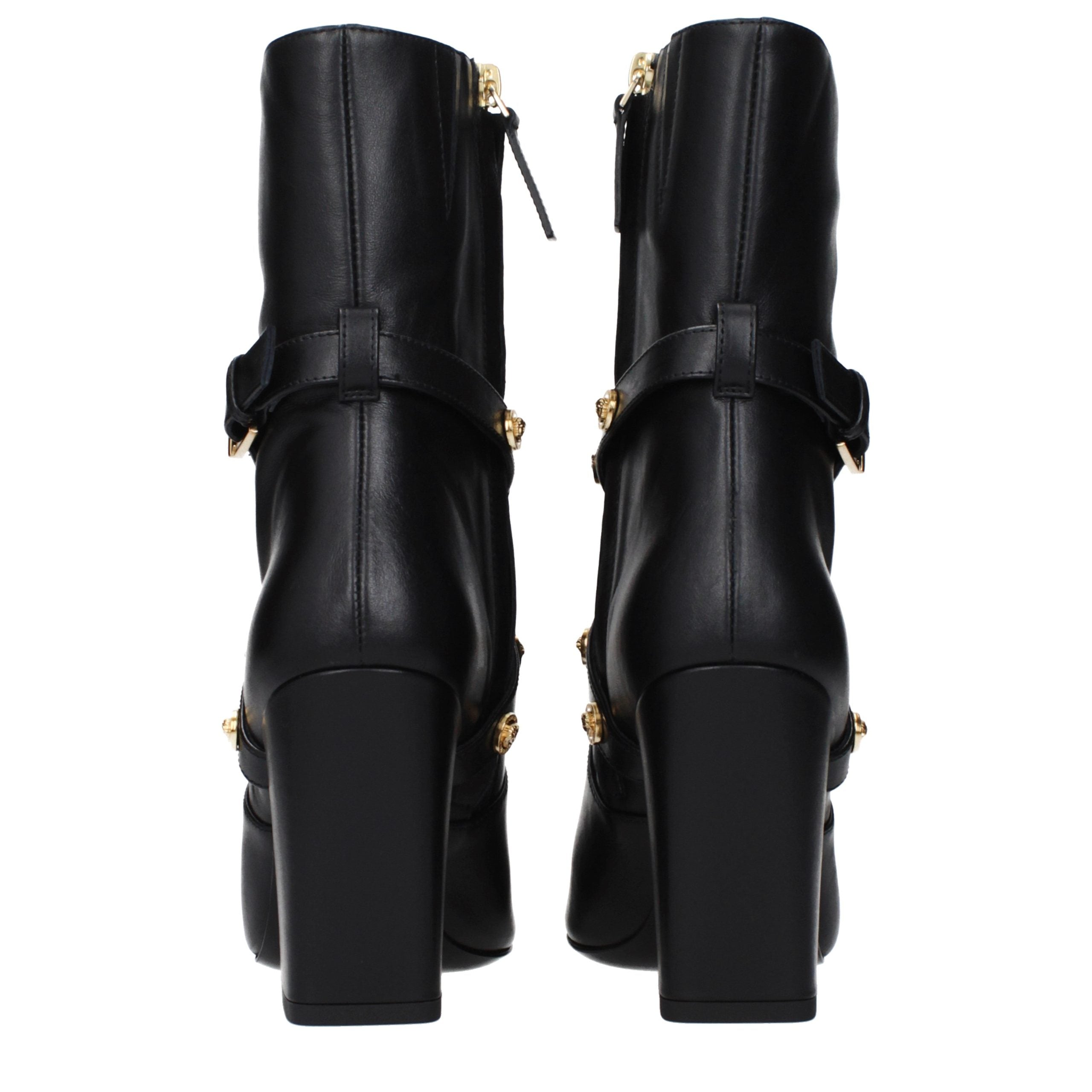 Versace Black Leather Ankle Women's Boots