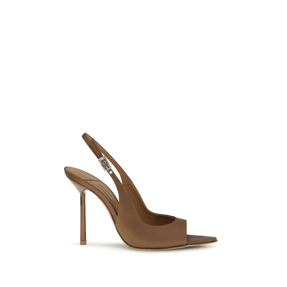 LE SILLA Brown Silk Stiletto Heel Women's Sandals