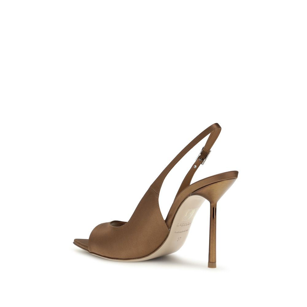 LE SILLA Brown Silk Stiletto Heel Women's Sandals