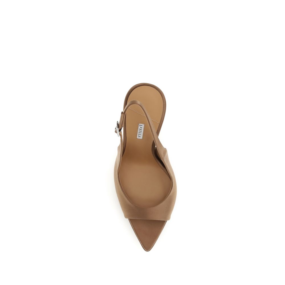 LE SILLA Brown Silk Stiletto Heel Women's Sandals