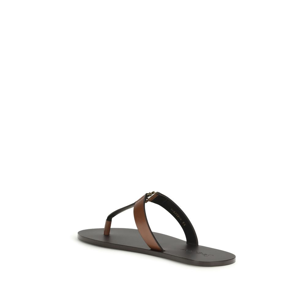 Saint Laurent Brown Calf Leather Bos Taurus Flip-Flop Women's Sandals