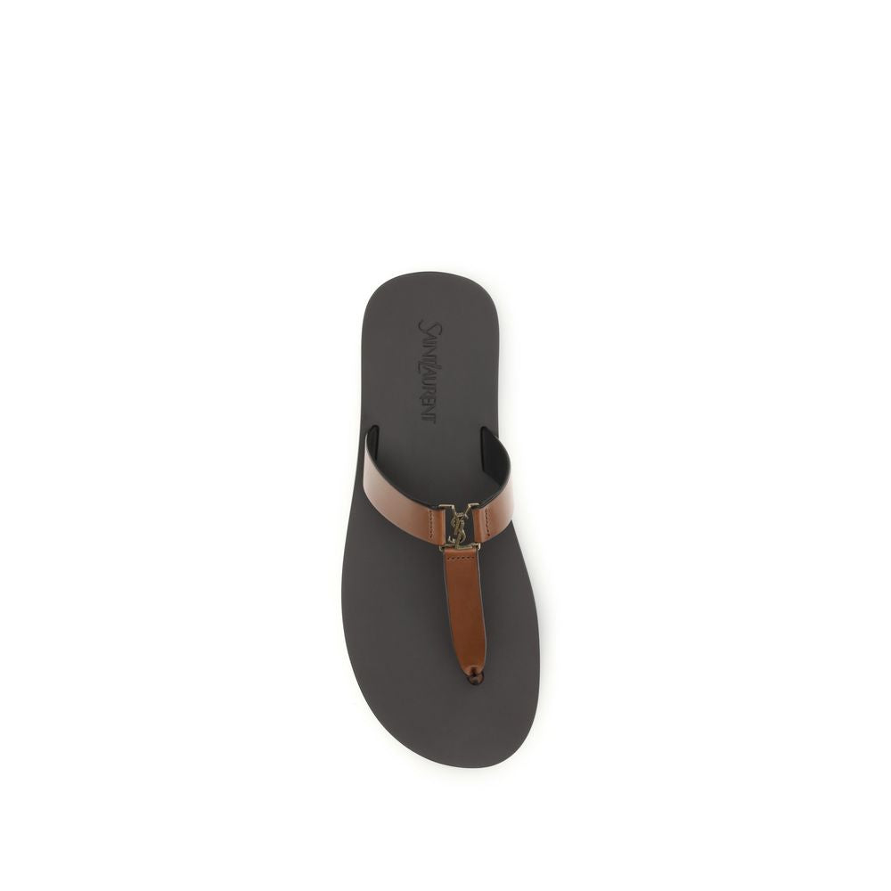 Saint Laurent Brown Calf Leather Bos Taurus Flip-Flop Women's Sandals
