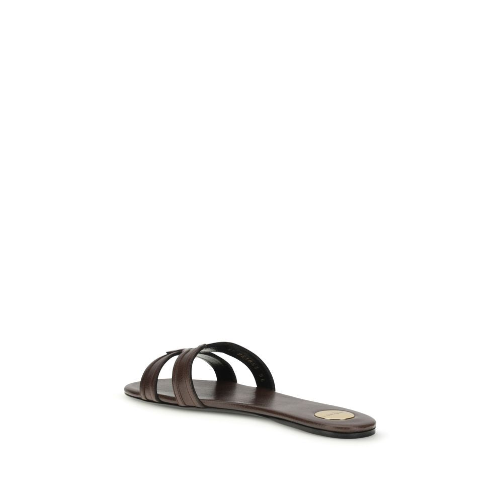 Saint Laurent Brown Calf Leather Bos Taurus Women's Sandals