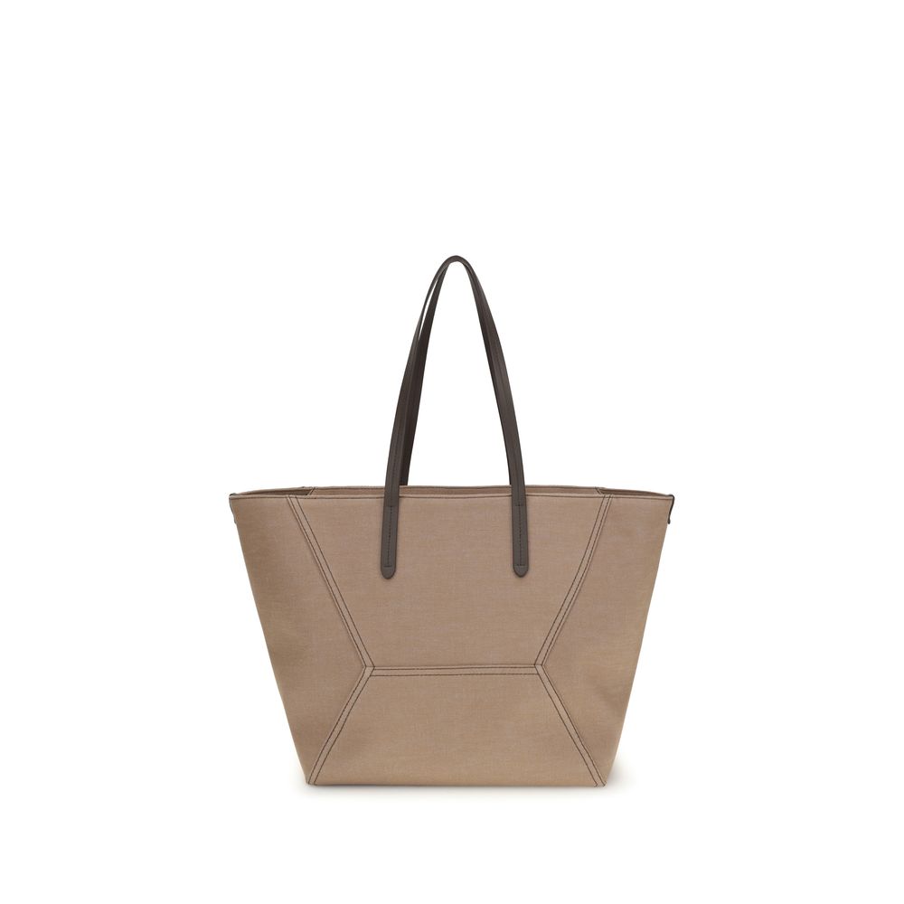 Brunello Cucinelli Beige Cotton Shoulder Women's Bag