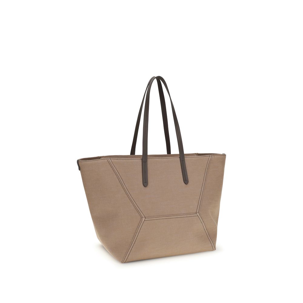 Brunello Cucinelli Beige Cotton Shoulder Women's Bag