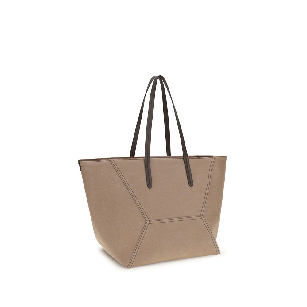 Brunello Cucinelli Beige Cotton Shoulder Women's Bag
