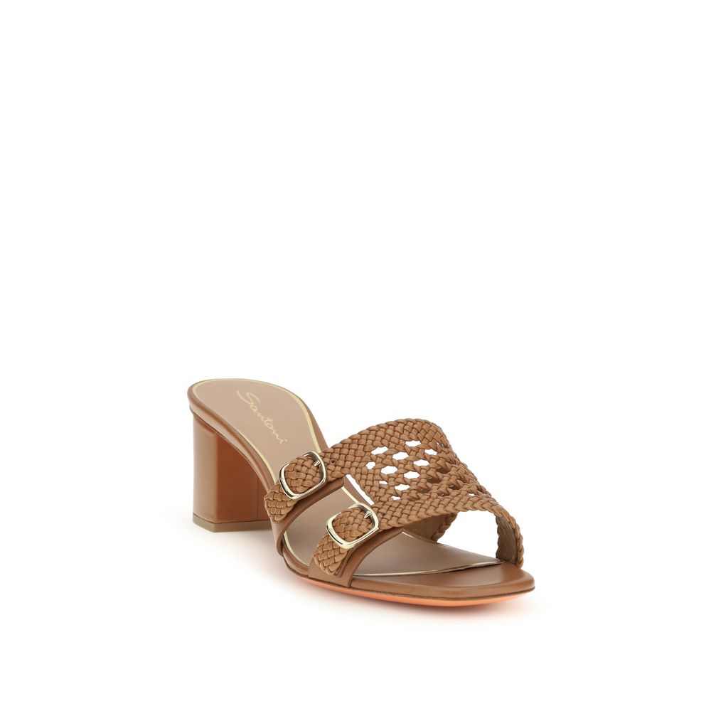 Santoni Beige Calf Leather Bos Taurus Platform Women's Sandals