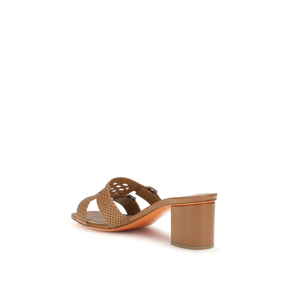 Santoni Beige Calf Leather Bos Taurus Platform Women's Sandals
