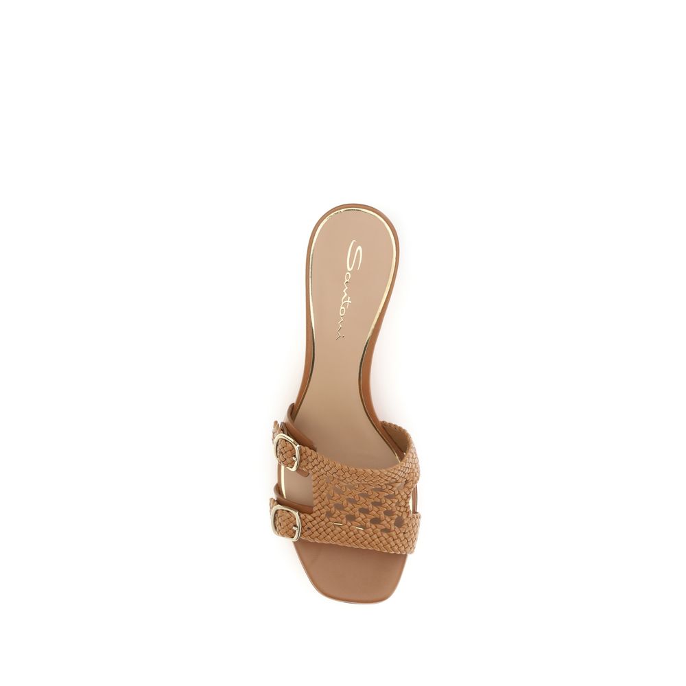 Santoni Beige Calf Leather Bos Taurus Platform Women's Sandals