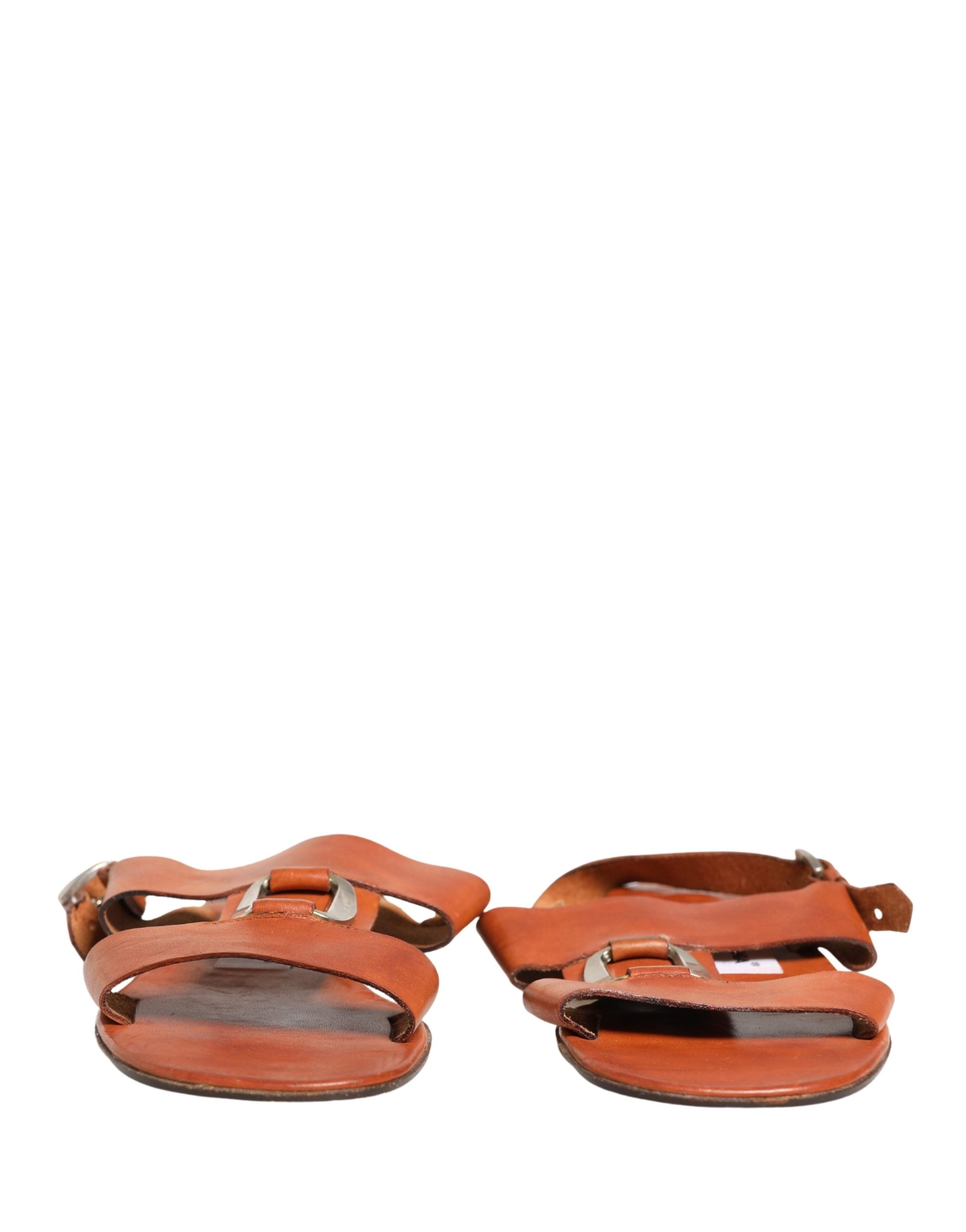 Dolce & Gabbana Brown Leather Flat Sandals Women's Shoes (Pre-Owned)