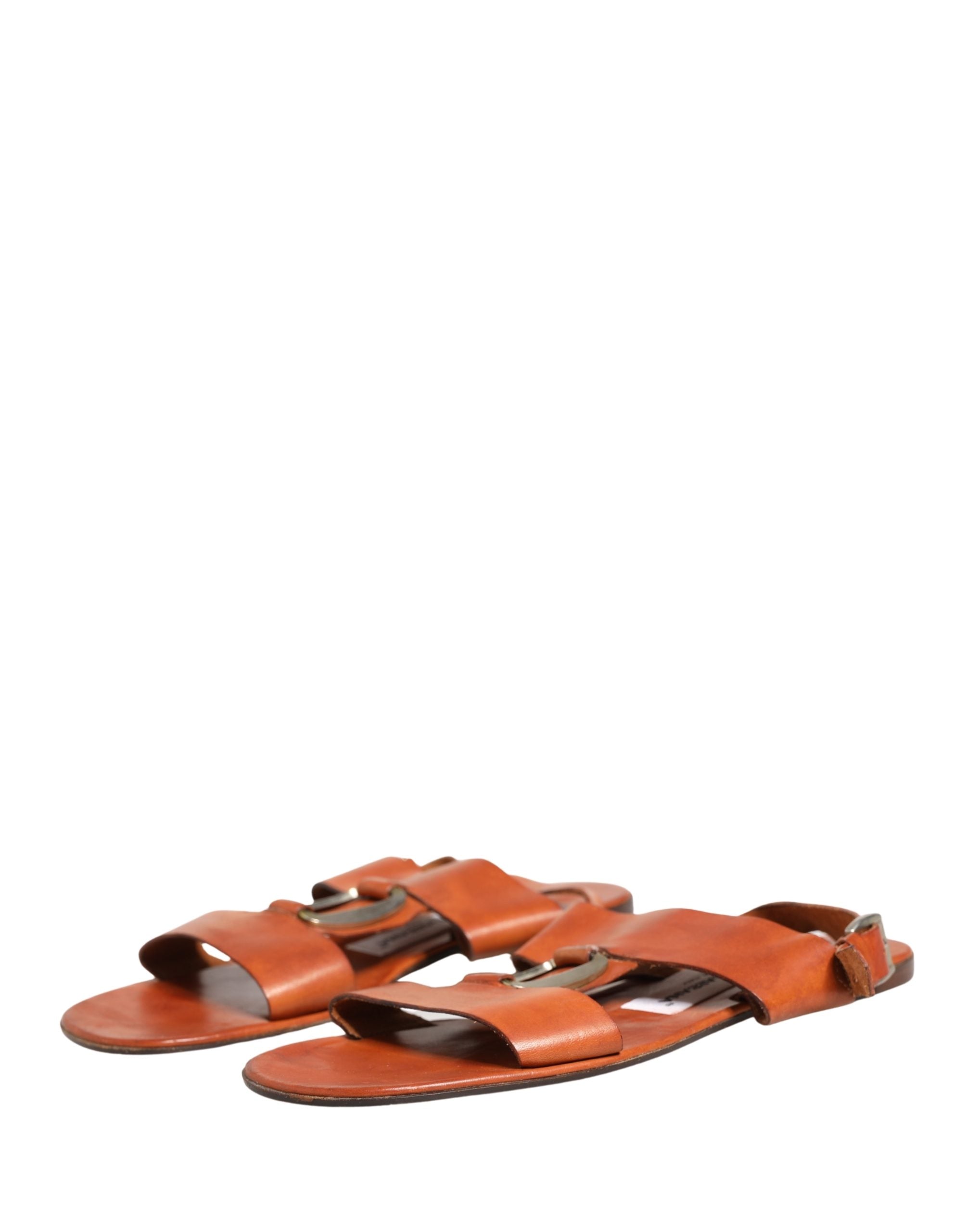 Dolce & Gabbana Brown Leather Flat Sandals Women's Shoes (Pre-Owned)