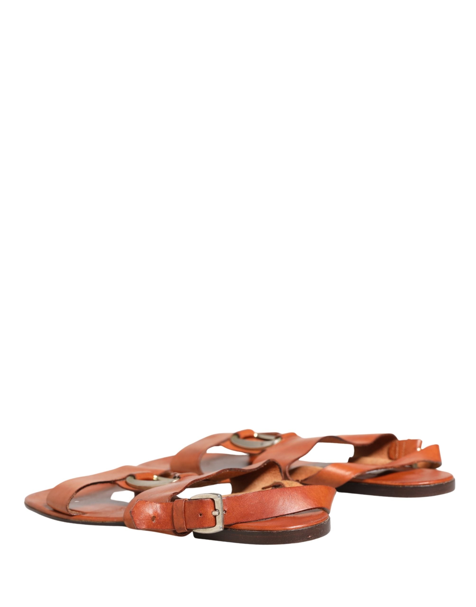 Dolce & Gabbana Brown Leather Flat Sandals Women's Shoes (Pre-Owned)