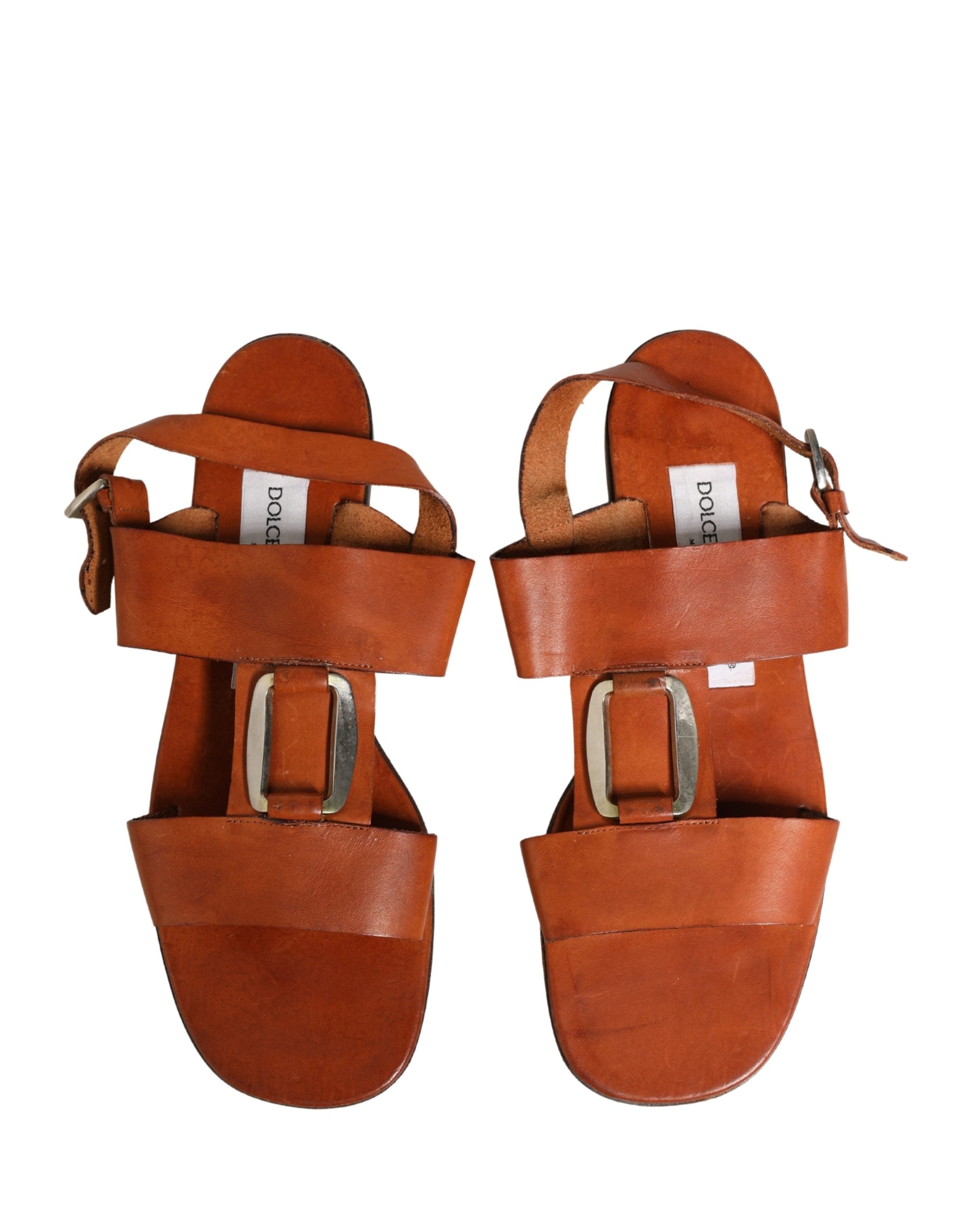 Dolce & Gabbana Brown Leather Flat Sandals Women's Shoes (Pre-Owned)