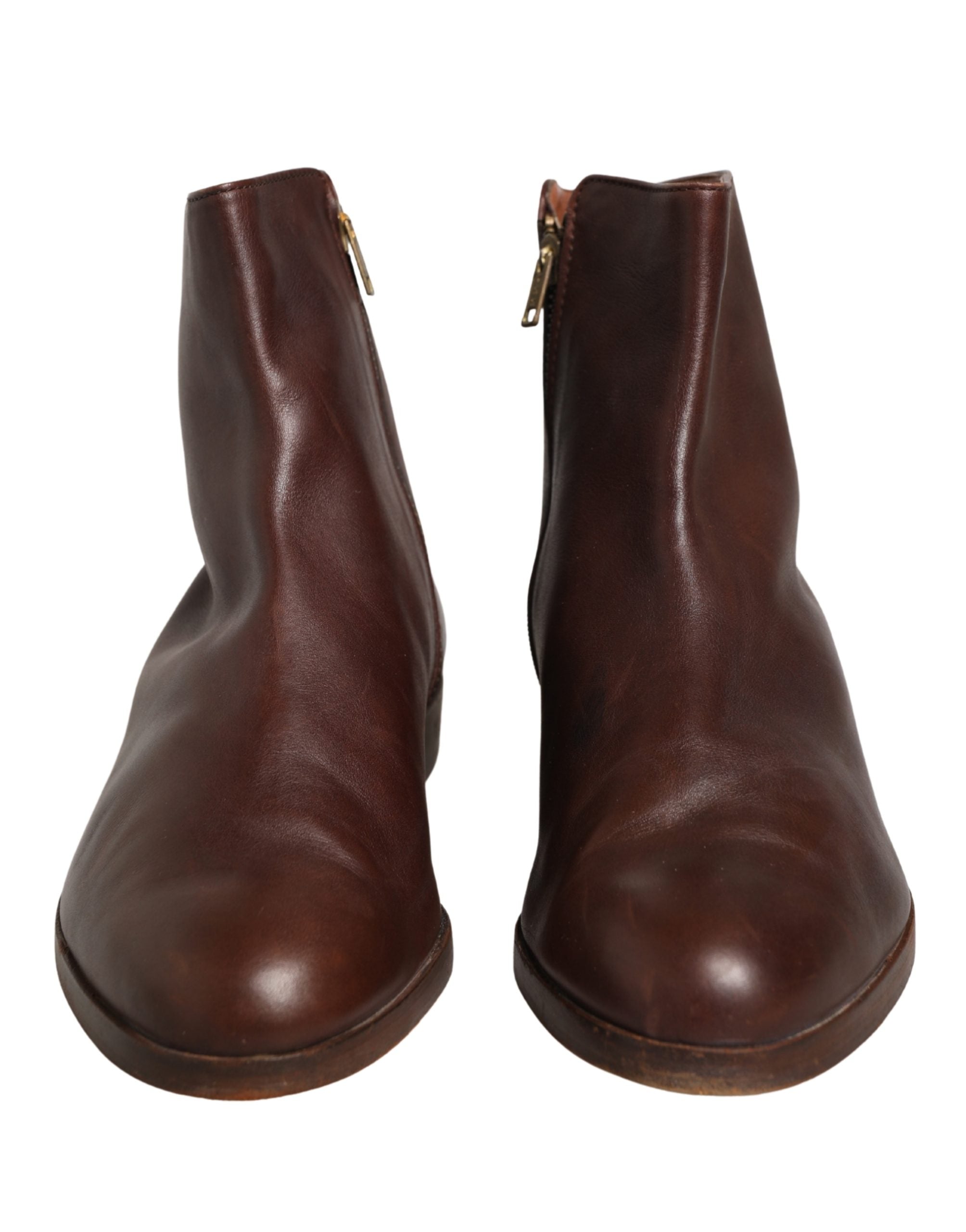 Dolce & Gabbana Brown Leather Flats Biker Ankle Boots Women's Shoes (Pre-Owned)