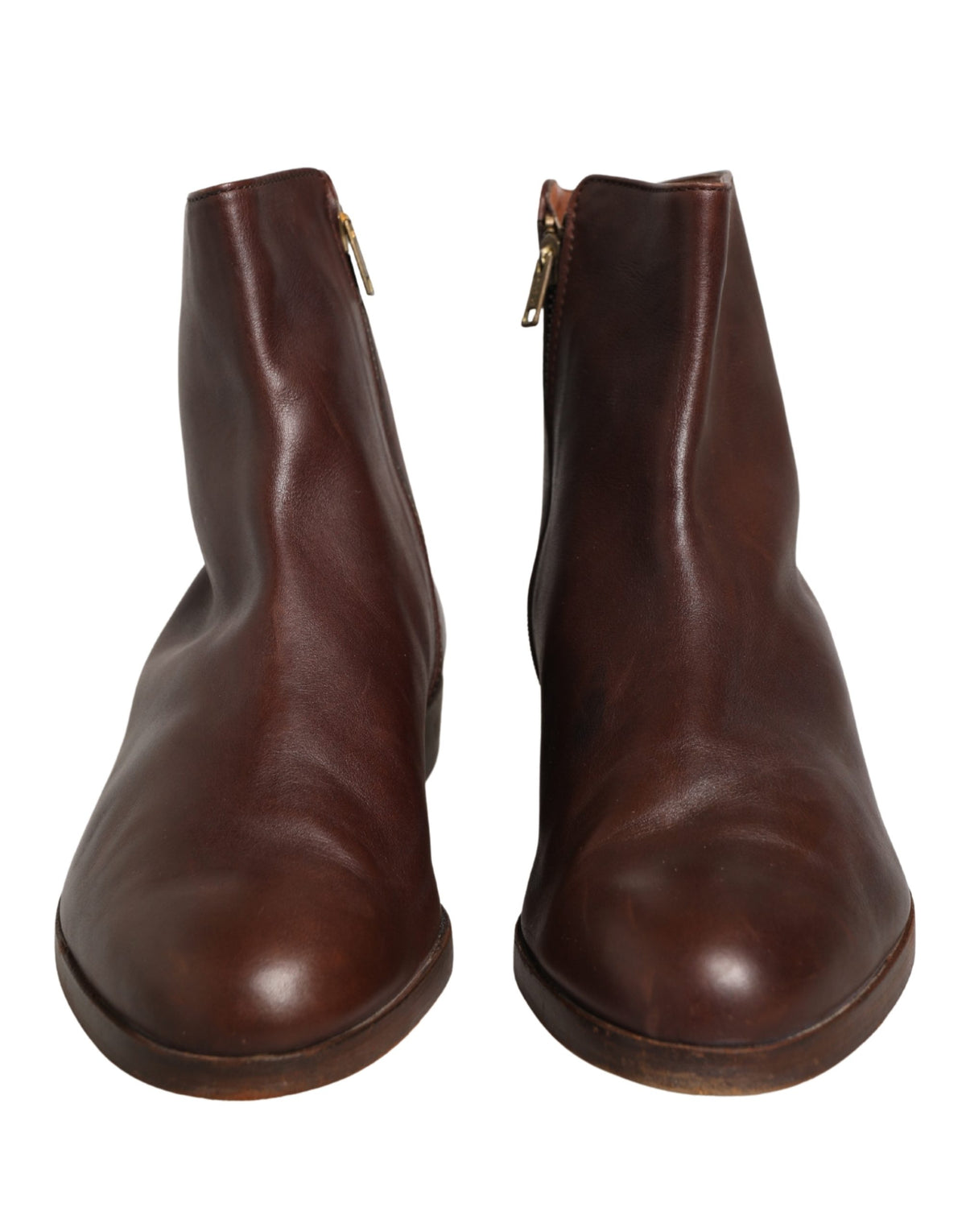 Dolce & Gabbana Brown Leather Flats Biker Ankle Boots Women's Shoes (Pre-Owned)
