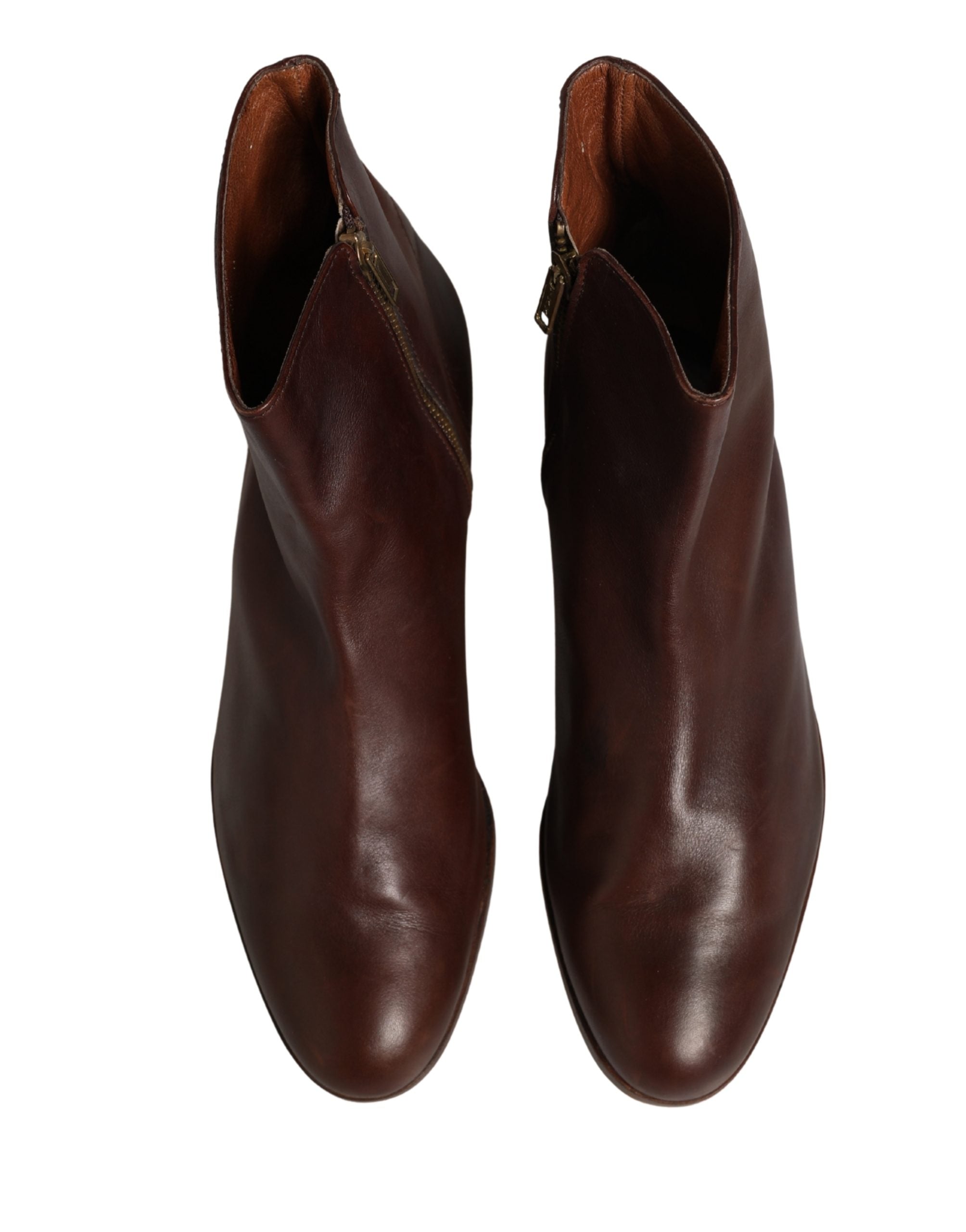 Dolce & Gabbana Brown Leather Flats Biker Ankle Boots Women's Shoes (Pre-Owned)