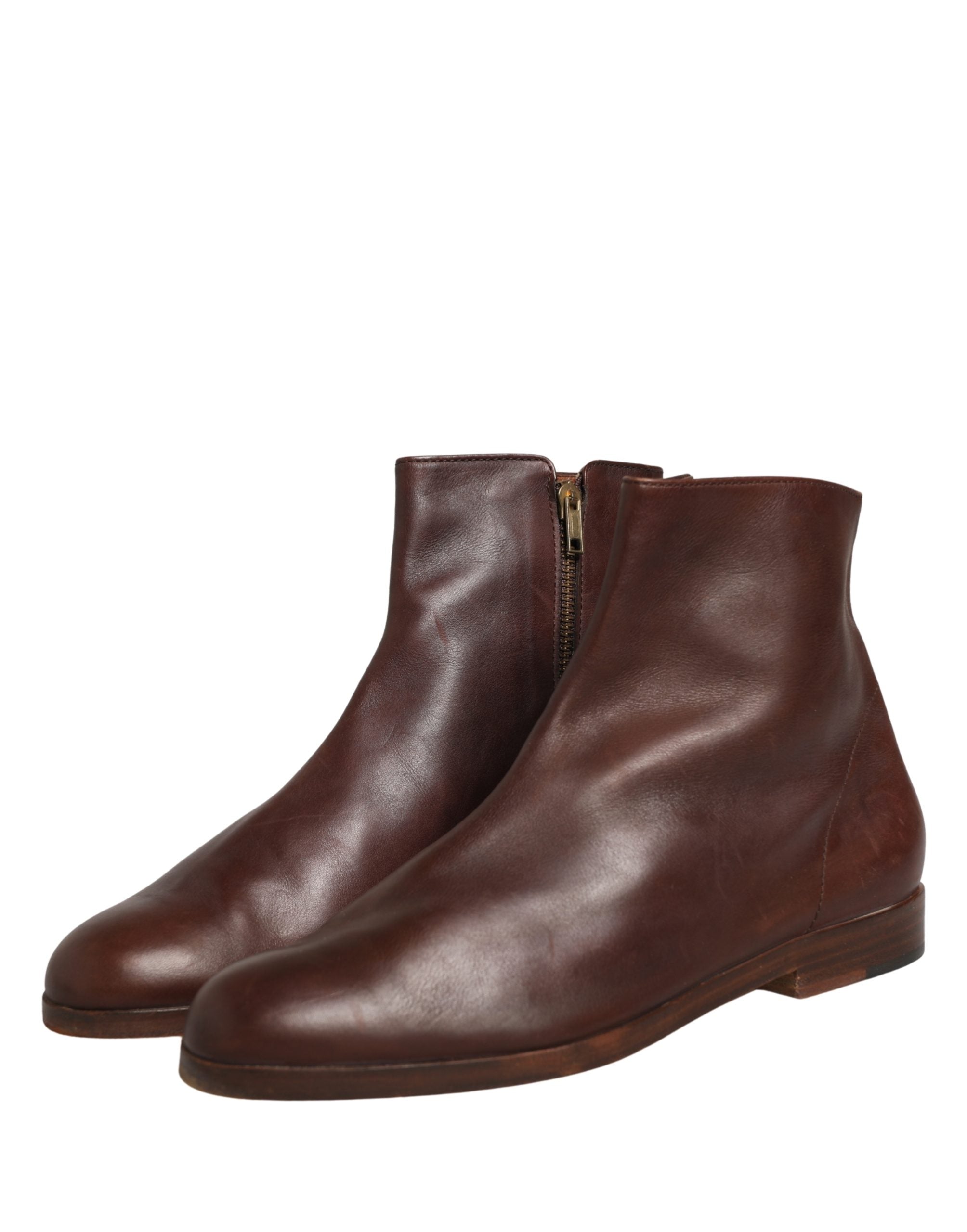 Dolce & Gabbana Brown Leather Flats Biker Ankle Boots Women's Shoes (Pre-Owned)