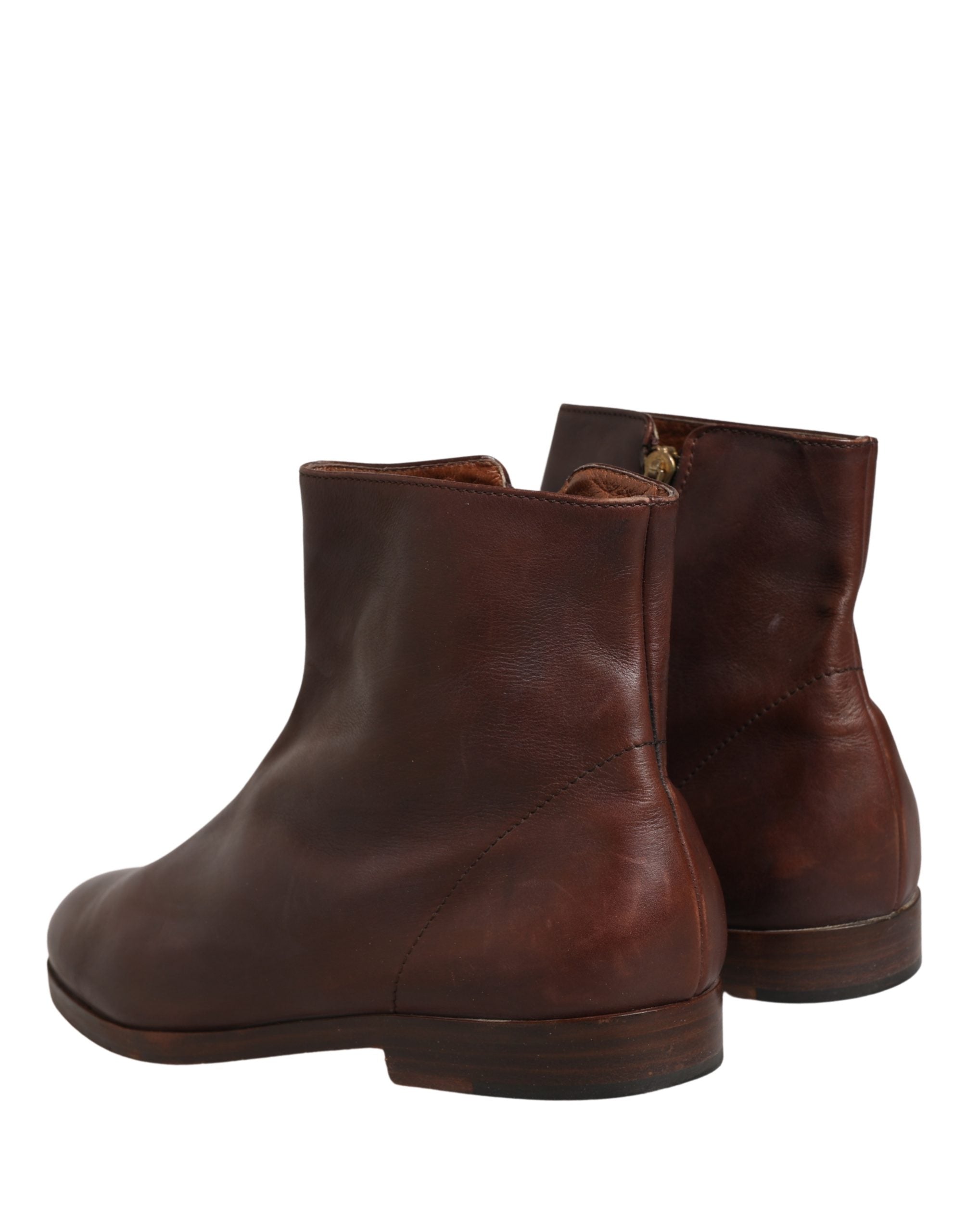 Dolce & Gabbana Brown Leather Flats Biker Ankle Boots Women's Shoes (Pre-Owned)