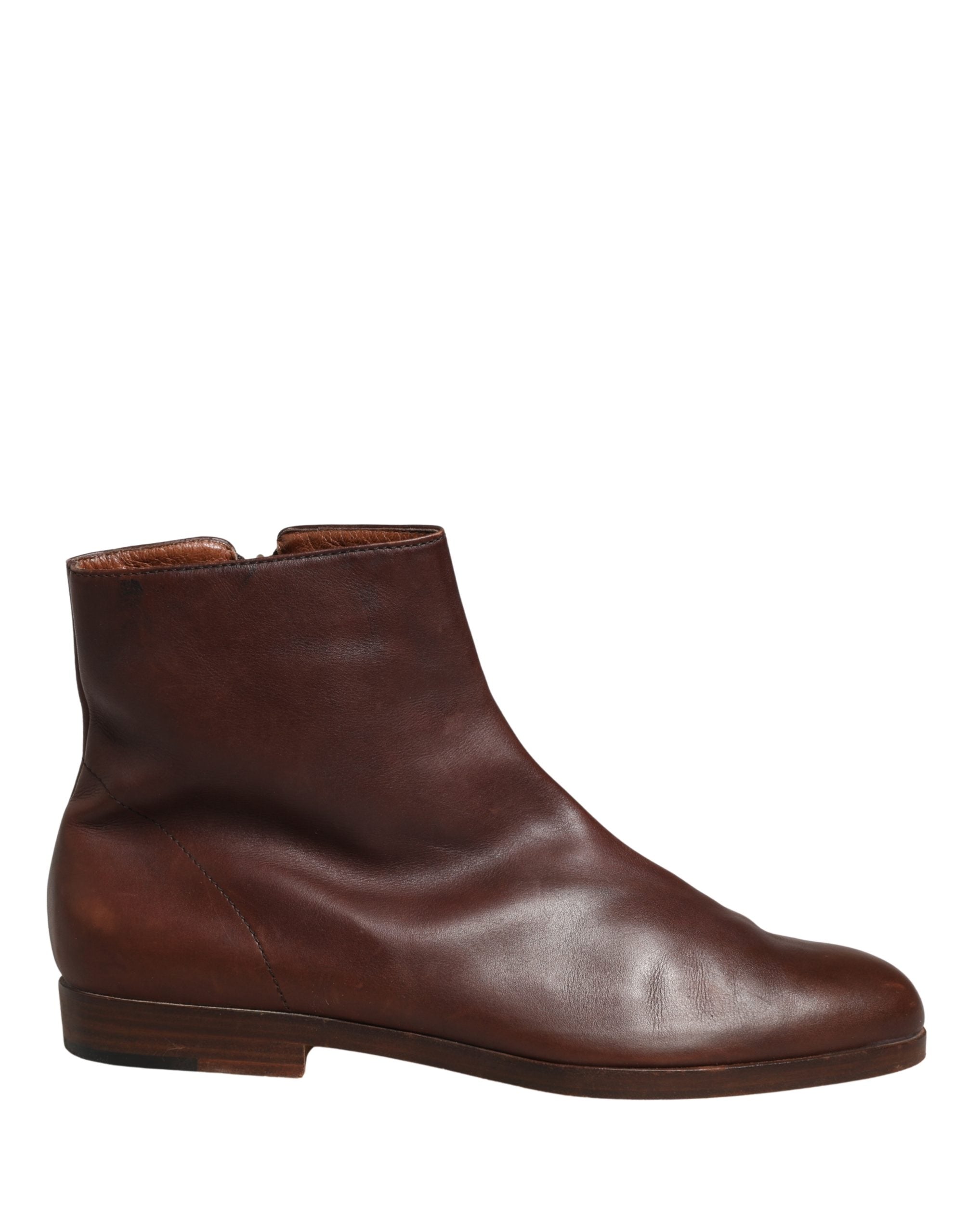 Dolce & Gabbana Brown Leather Flats Biker Ankle Boots Women's Shoes (Pre-Owned)