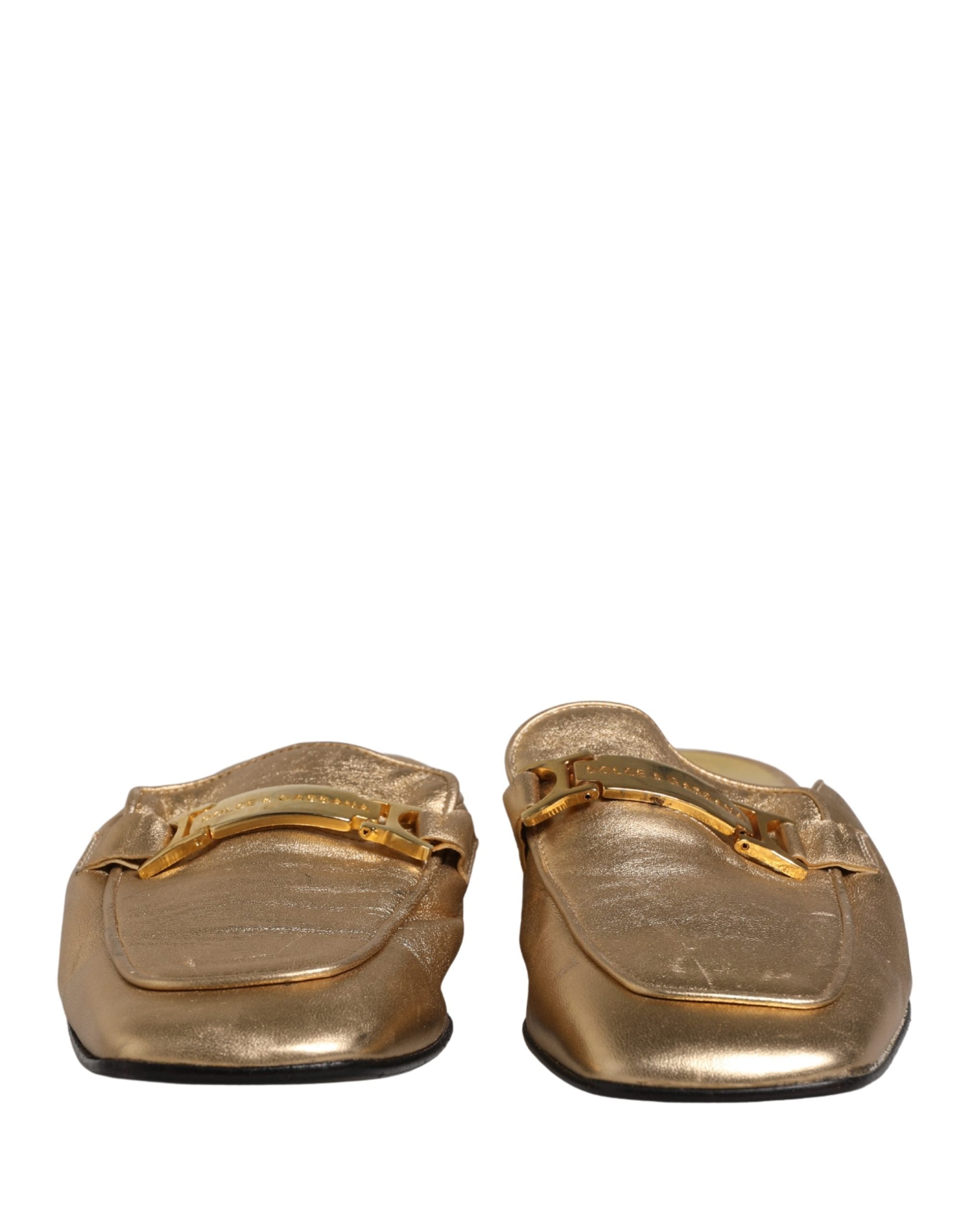 Dolce & Gabbana Gold Leather Flats Slides Mule Loafers Women's Shoes (Pre-Owned)