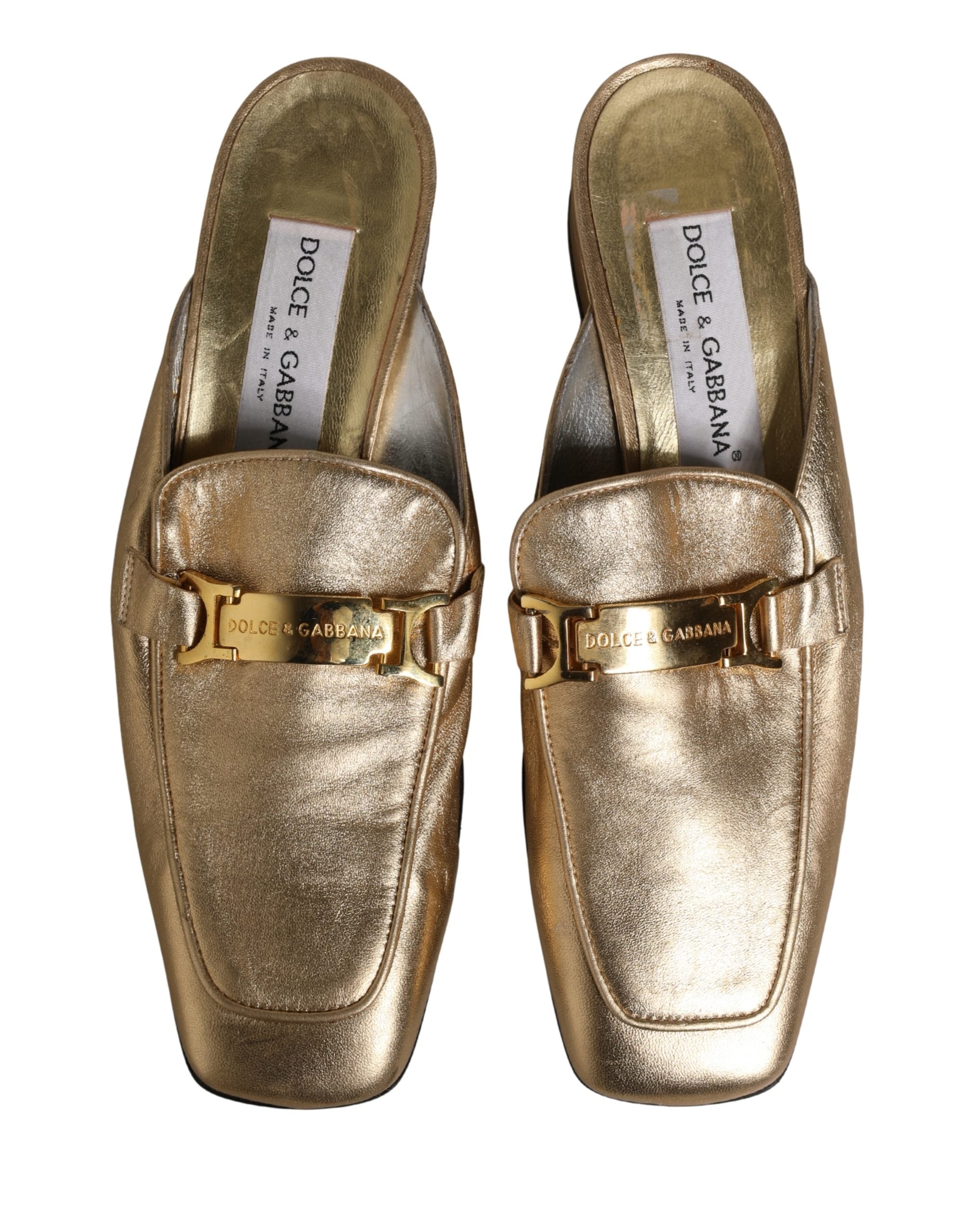 Dolce & Gabbana Gold Leather Flats Slides Mule Loafers Women's Shoes (Pre-Owned)