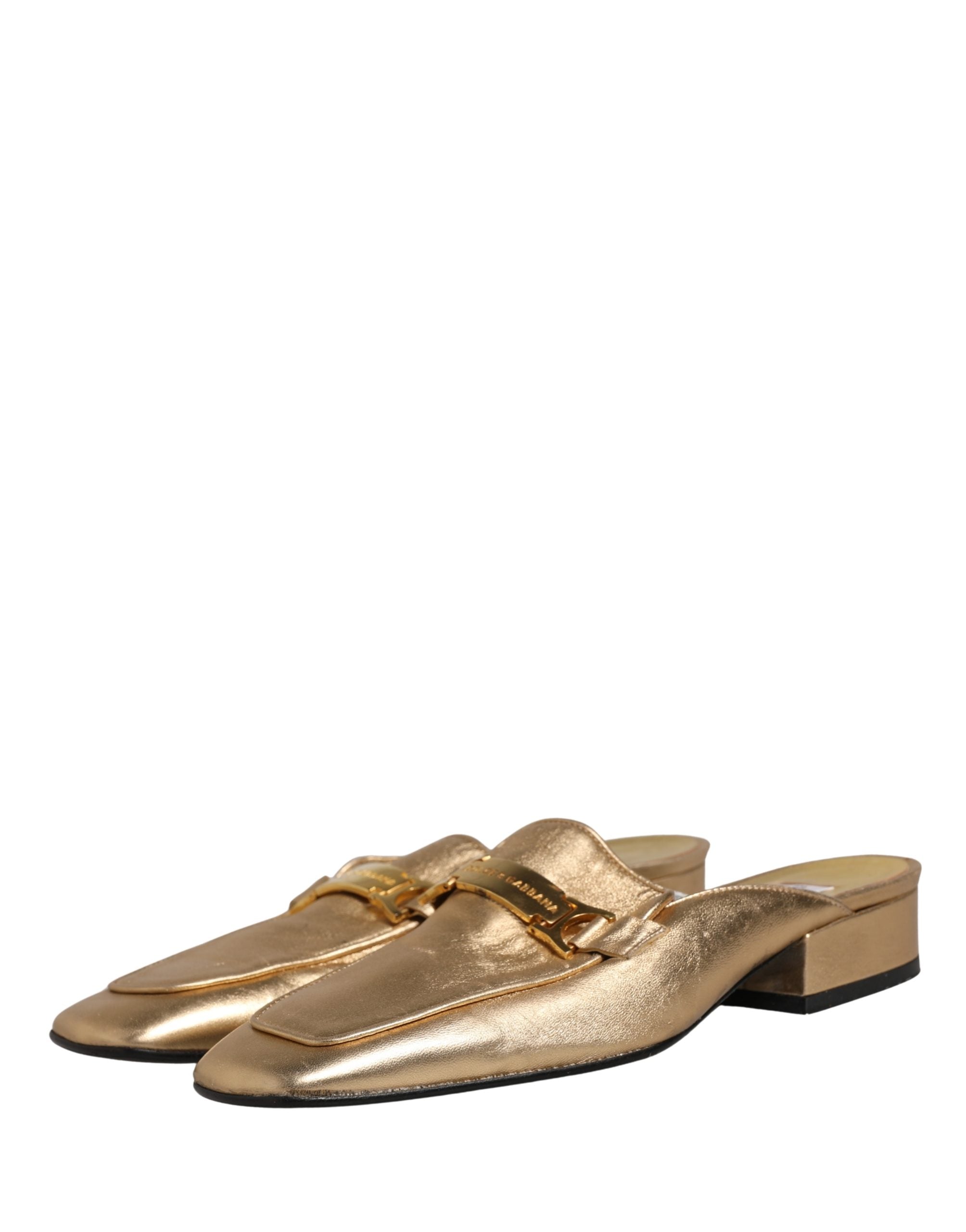 Dolce & Gabbana Gold Leather Flats Slides Mule Loafers Women's Shoes (Pre-Owned)