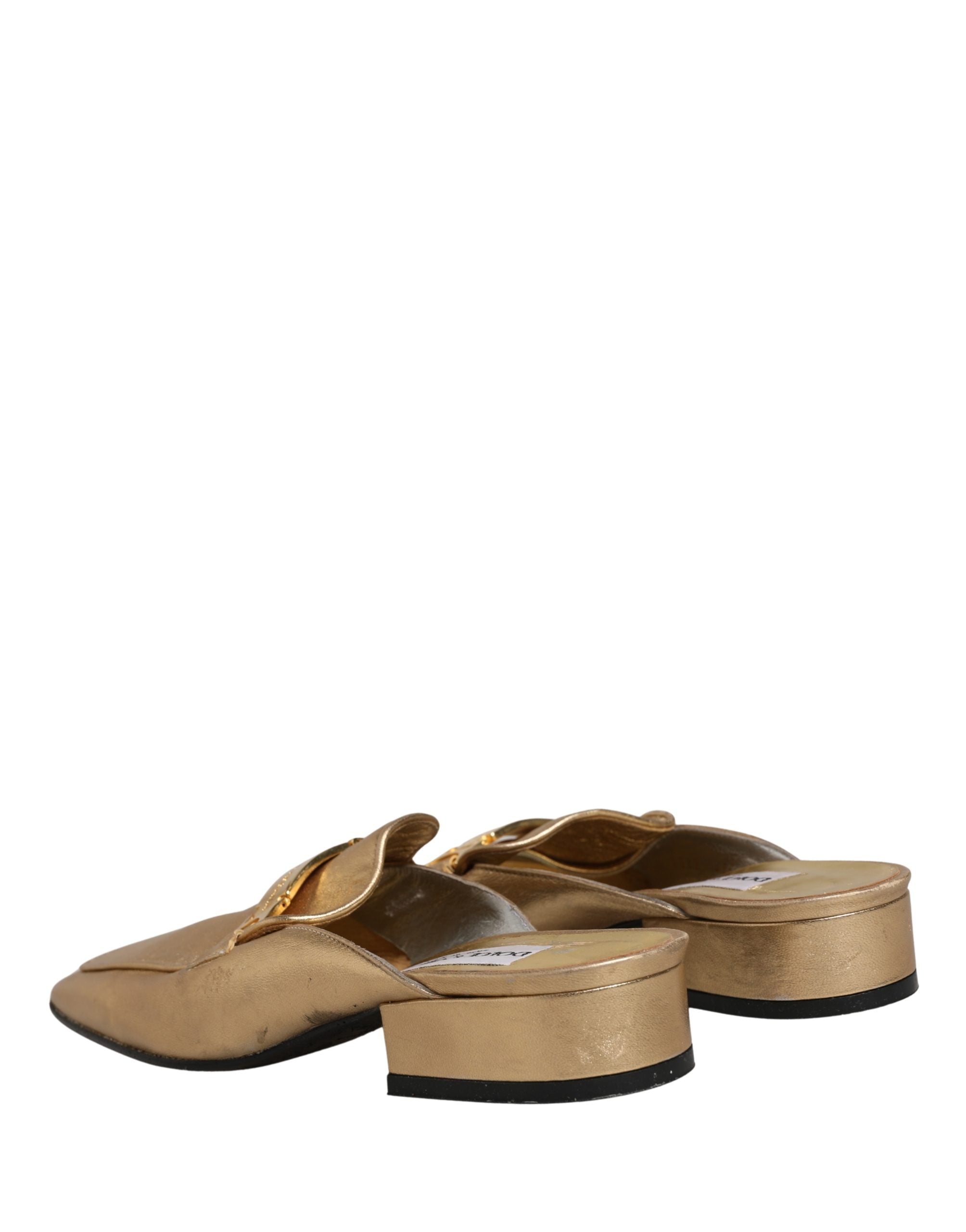 Dolce & Gabbana Gold Leather Flats Slides Mule Loafers Women's Shoes (Pre-Owned)